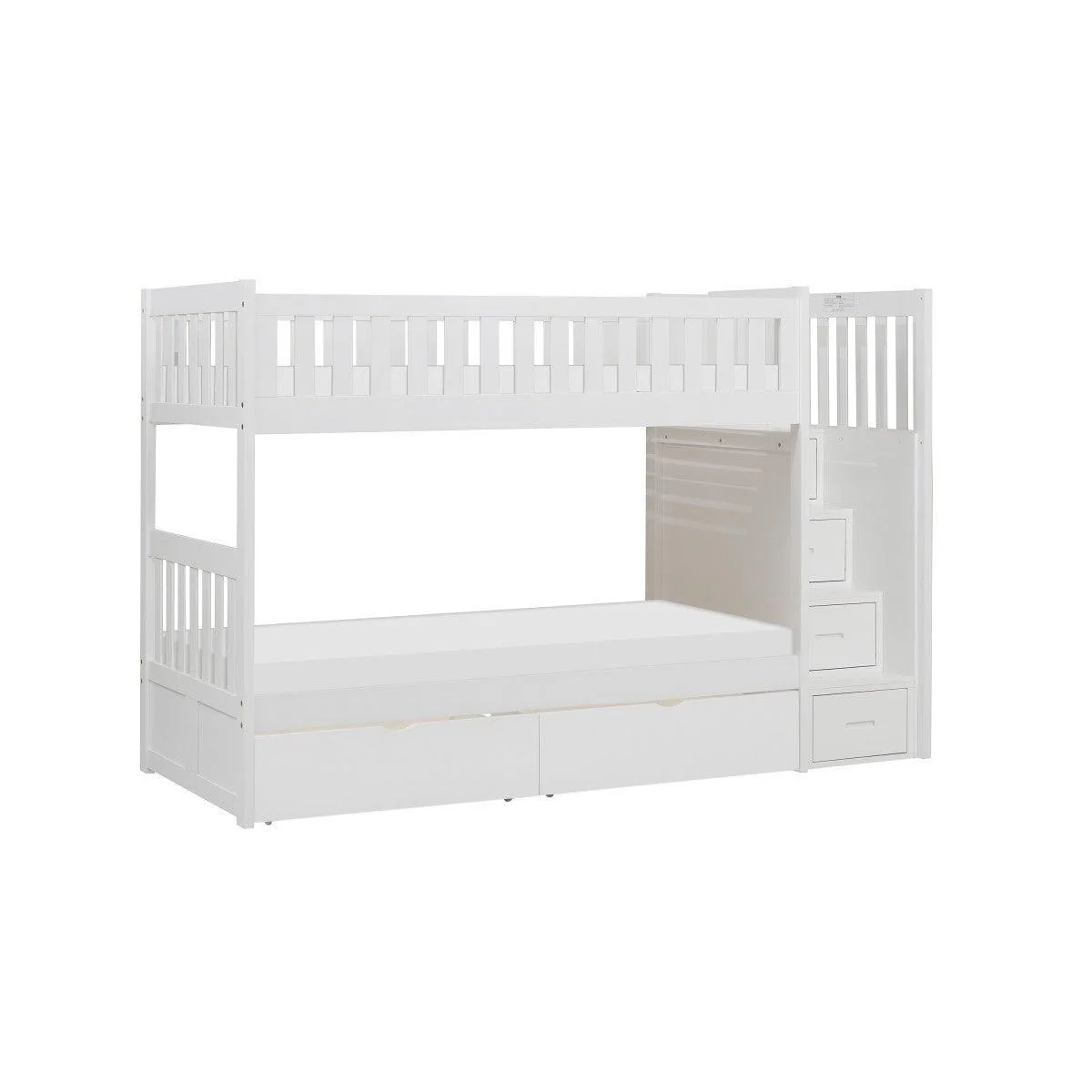 Galen White Twin Over Twin Step Bunk Bed With Storage Boxes - Image 3