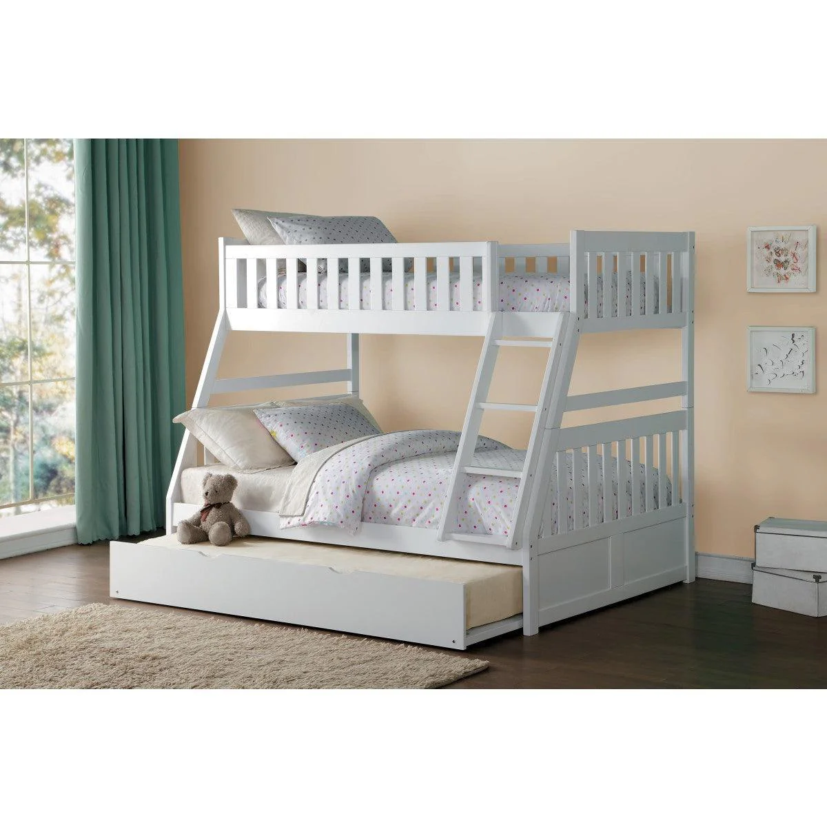 Galen White Twin Full Bunk Bed With Twin Trundle