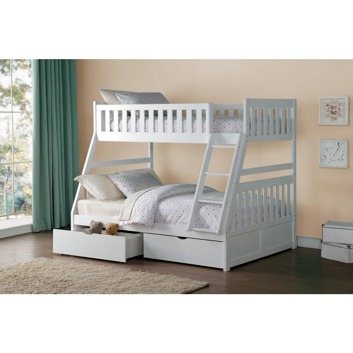 Galen White Twin Full Bunk Bed With Storage Boxes