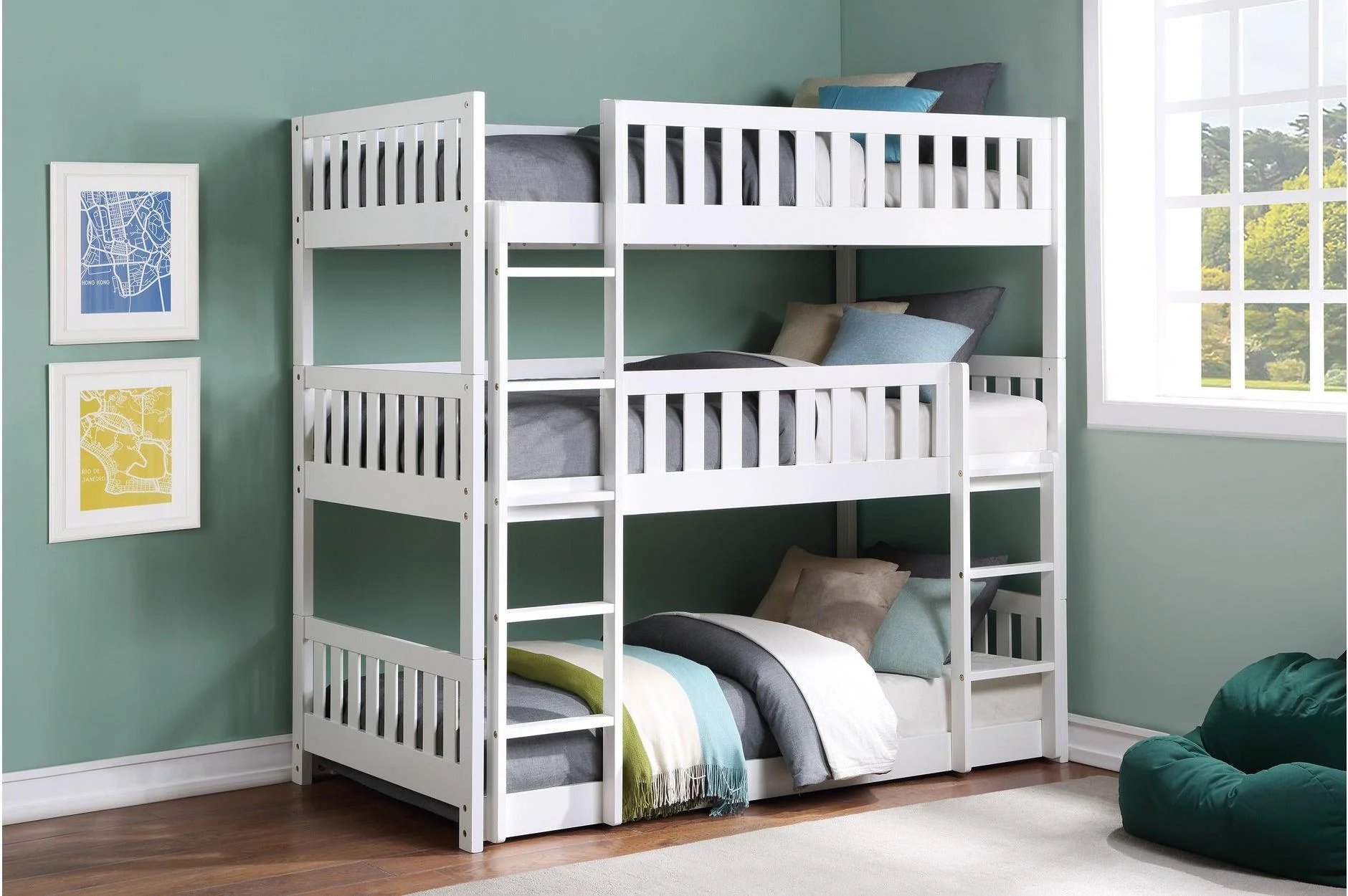Galen White Triple Twin Bunkbed