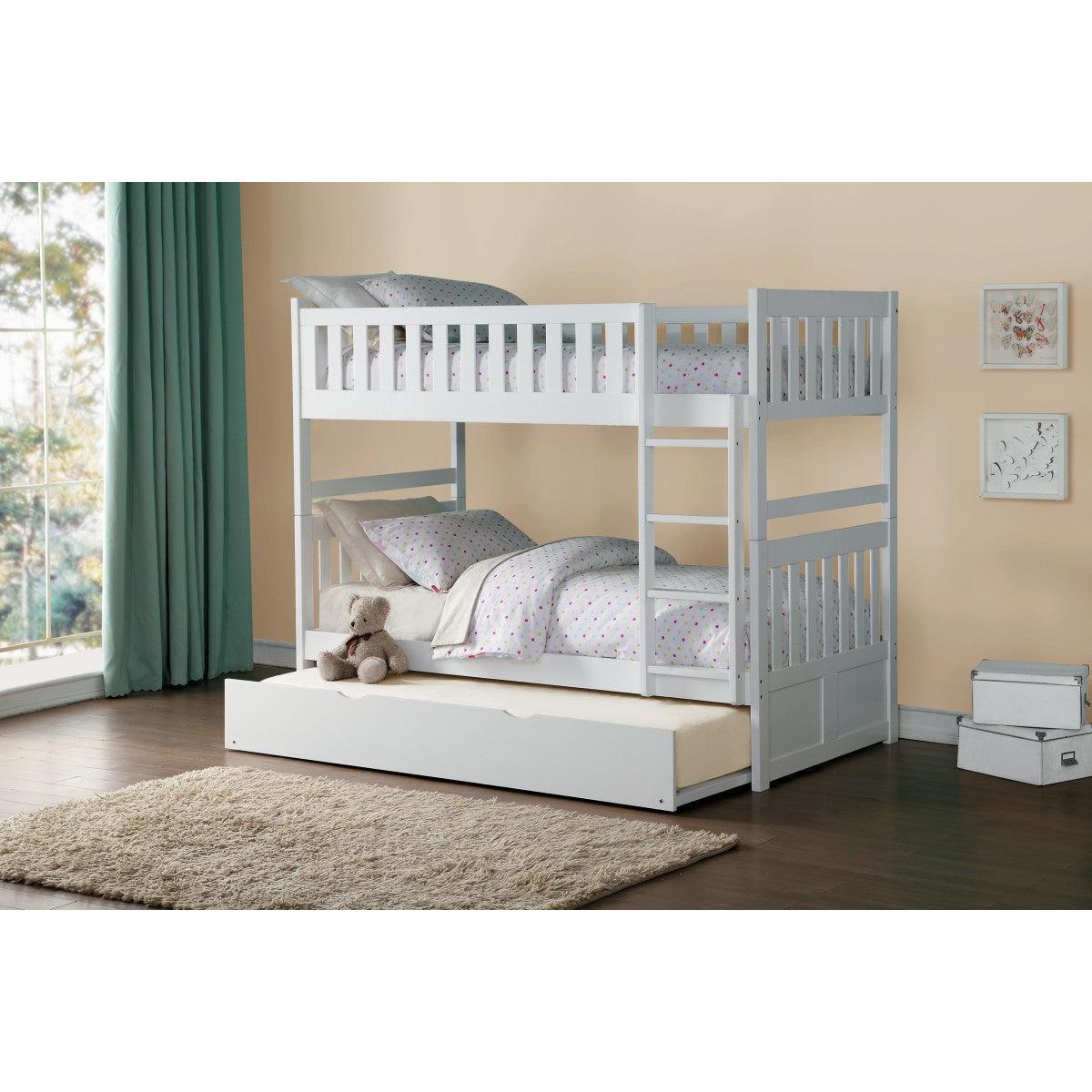 Galen White Twin Over Twin Bunk Bed With Twin Trundle - Image 1