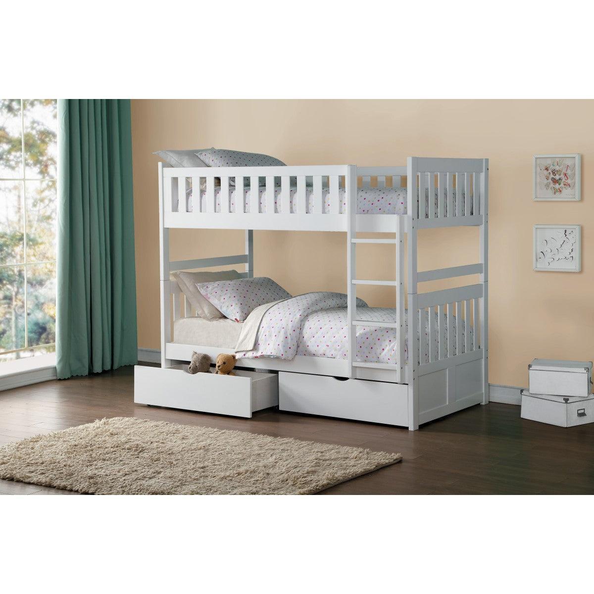 Galen White Twin Over Twin Bunk Bed With Storage Boxes