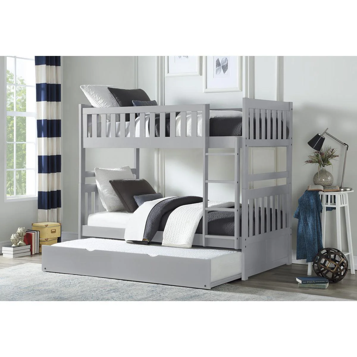 Orion Gray Twin Over Twin Bunk Bed With Twin Trundle