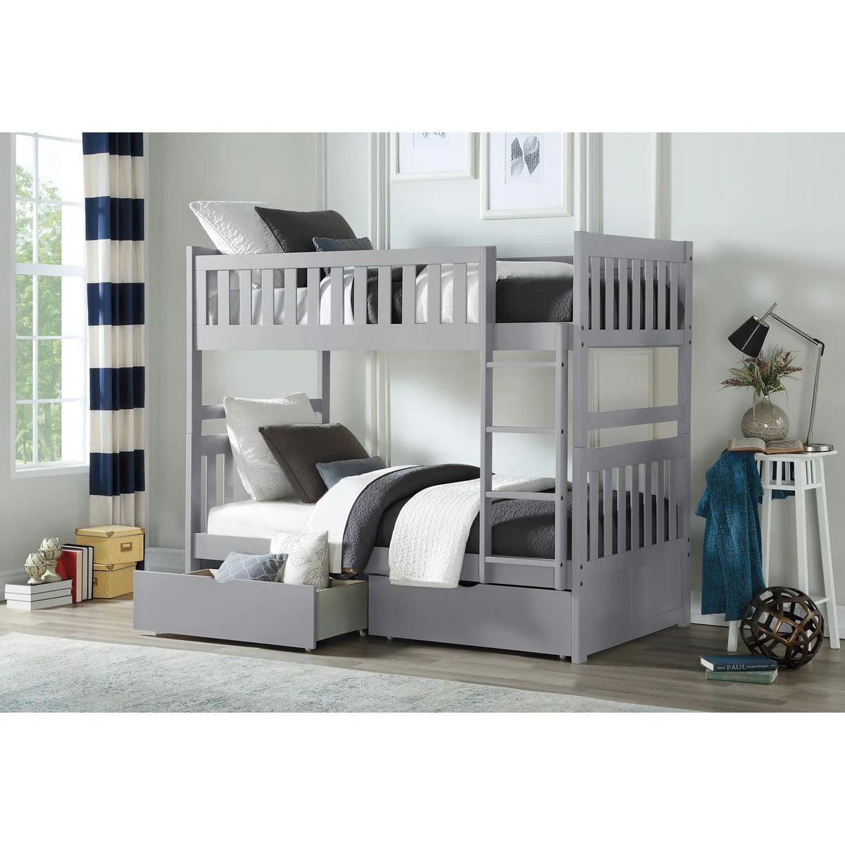 Orion Gray Twin Over Twin Bunk Bed With Storage Boxes