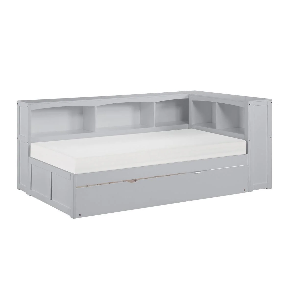 Orion Gray Twin Bookcase Corner Bed With Twin Trundle