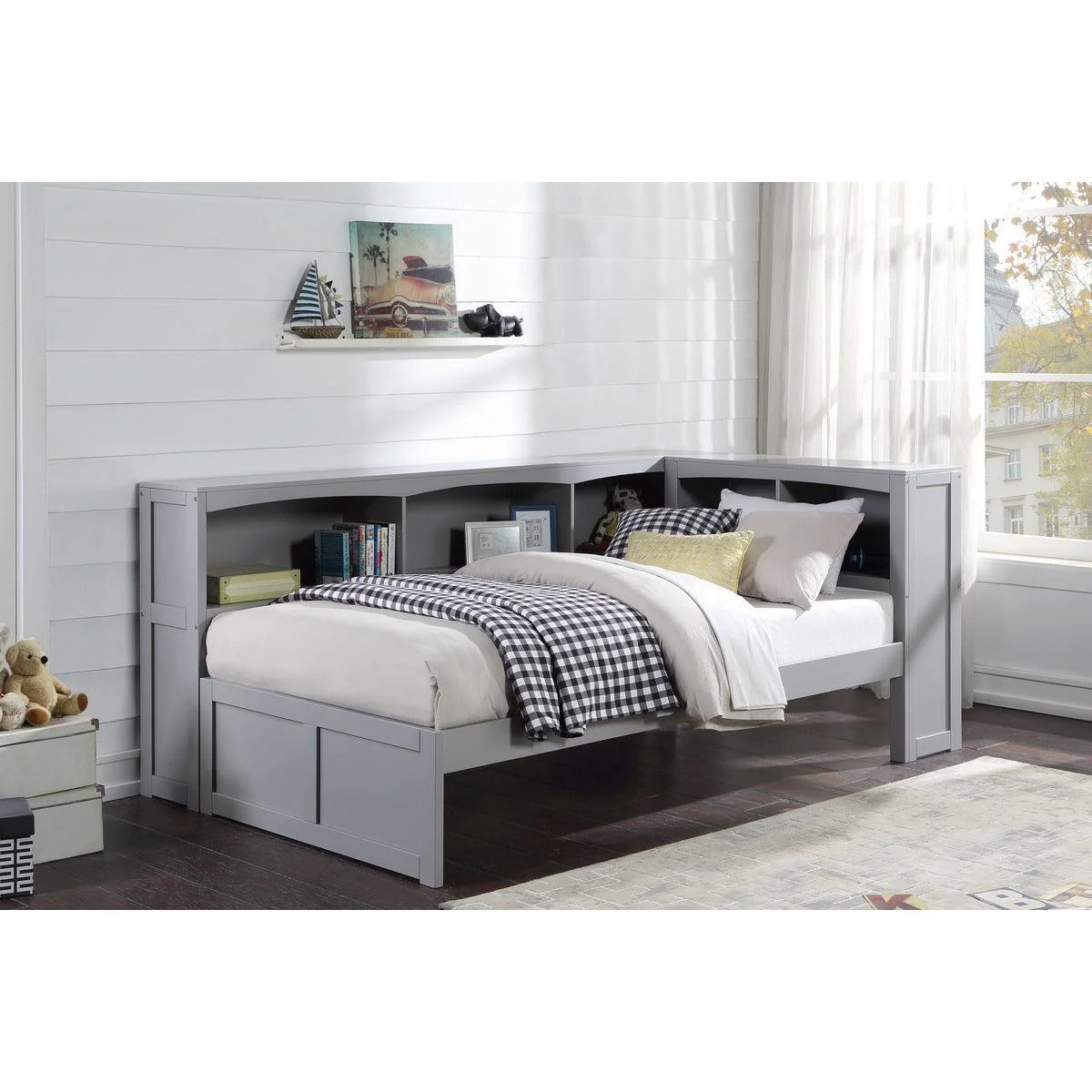 Galen Gray Twin Bookcase Corner Bed