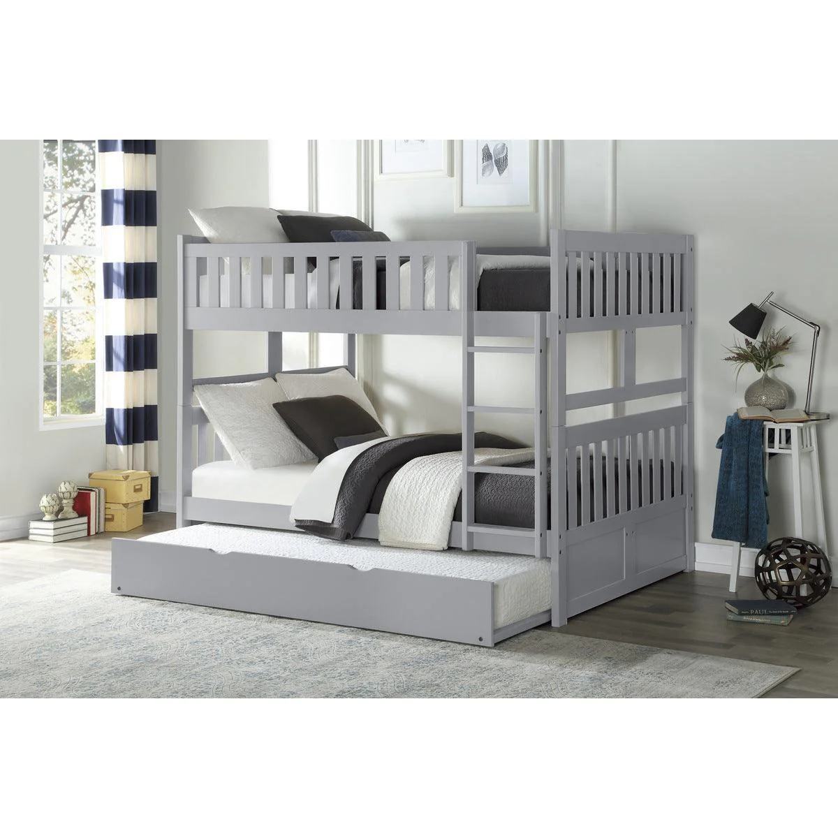 Orion Gray Full Over Full Bunk Bed With Twin Trundle