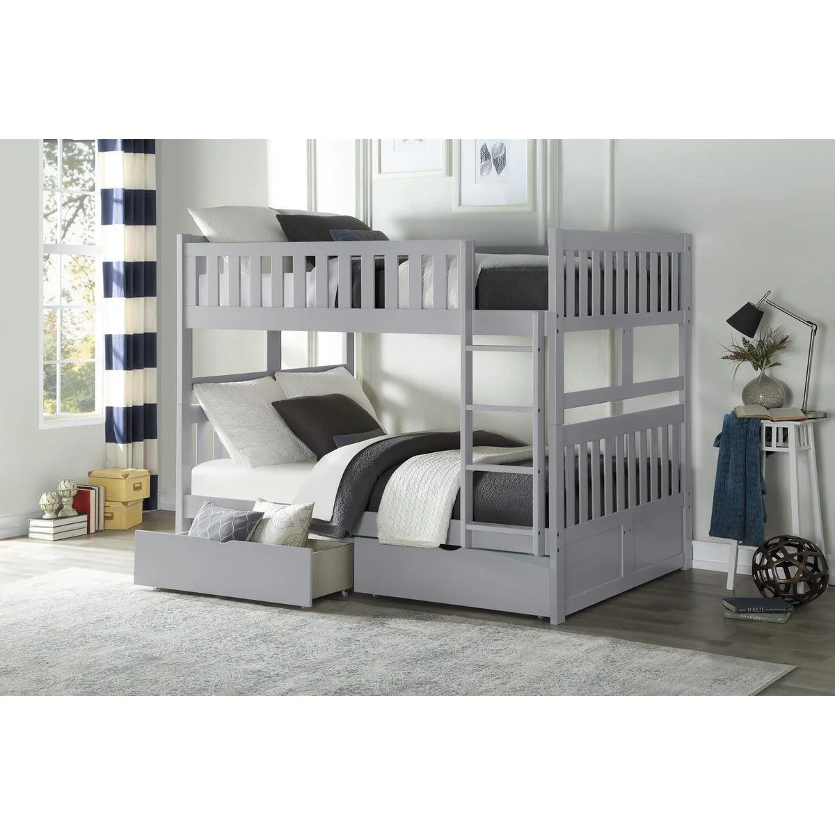 Orion Gray Full Over Full Bunk Bed With Storage Boxes