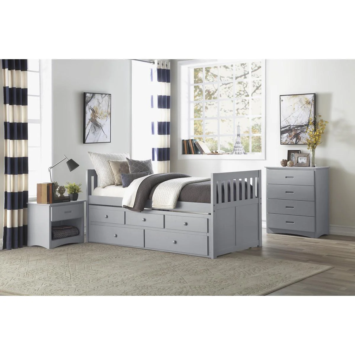 Orion Gray Twin Over Twin Trundle Bed With Storage - Image 1