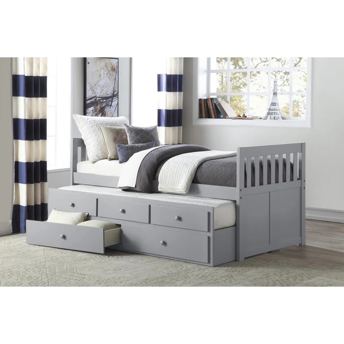 Orion Gray Twin Over Twin Trundle Bed With Storage - Image 2