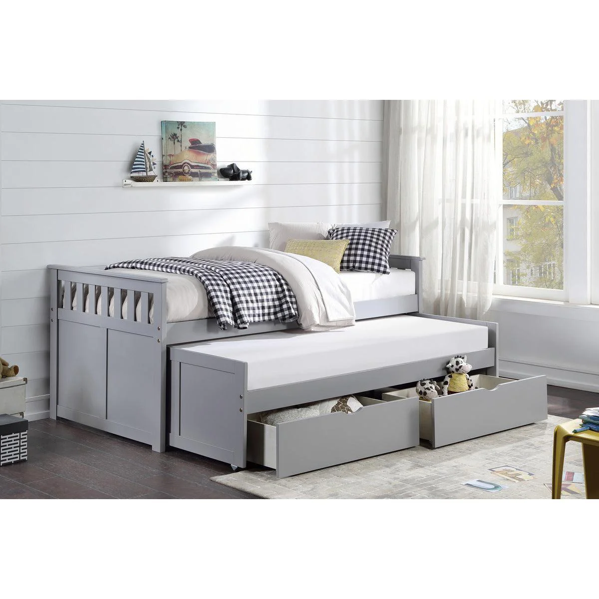 Orion Gray Twin Over Twin Bed With Storage Boxes