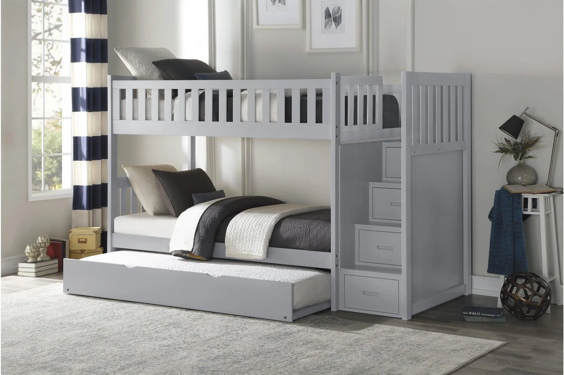 Orion Gray Twin Over Twin With Storage Stairs Bedroom Set - Image 2