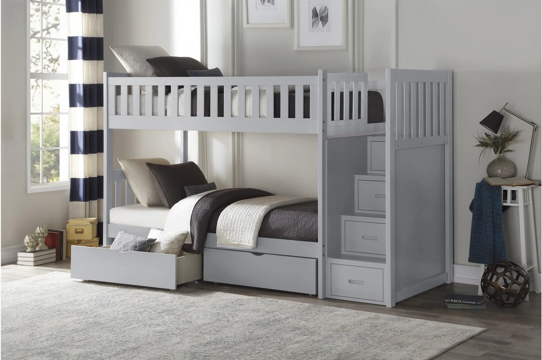 Orion Gray Twin Over Twin With Storage Stairs Bedroom Set - Image 3