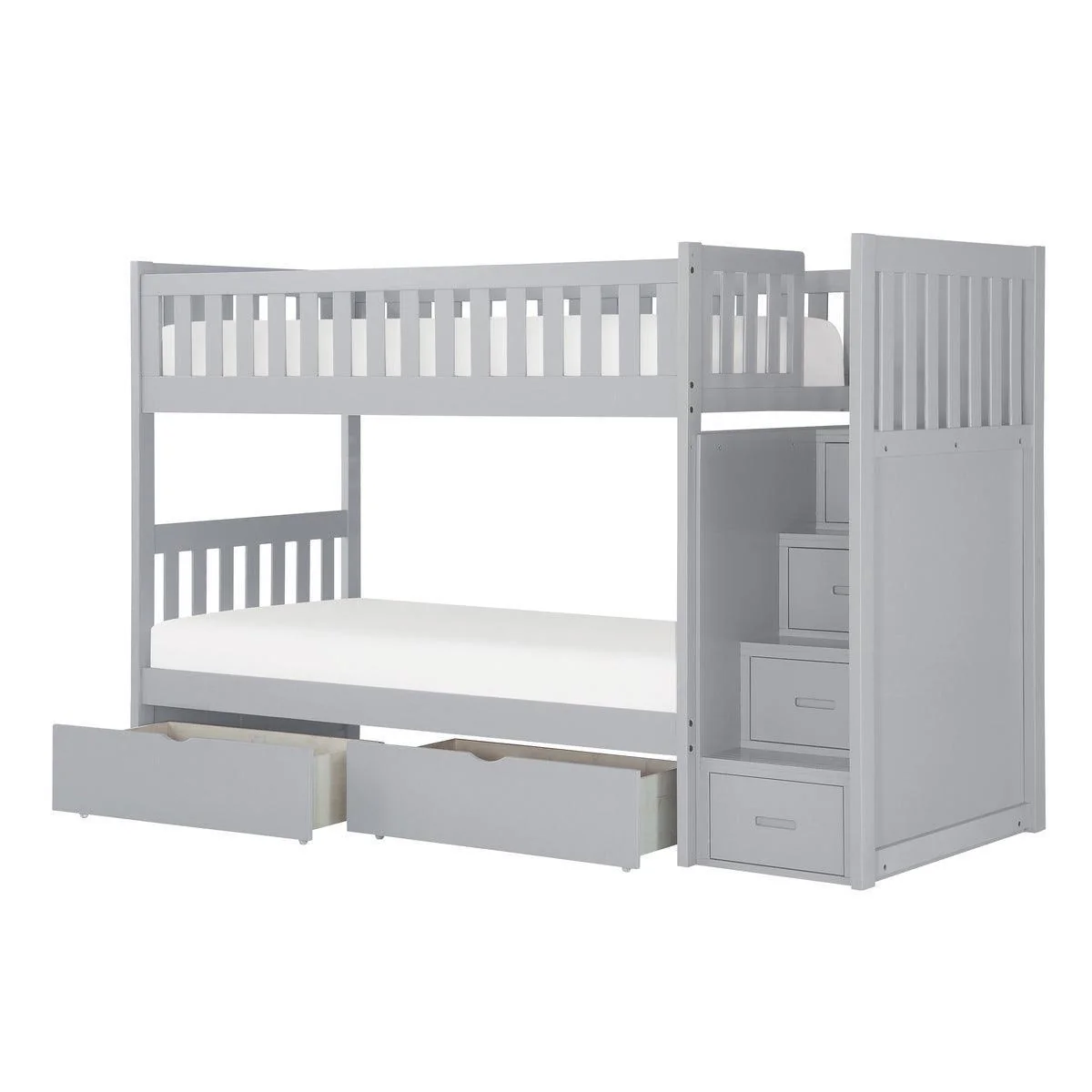 Orion Gray Twin Over Twin Bunk Step Bed With Storage Boxes - Image 3