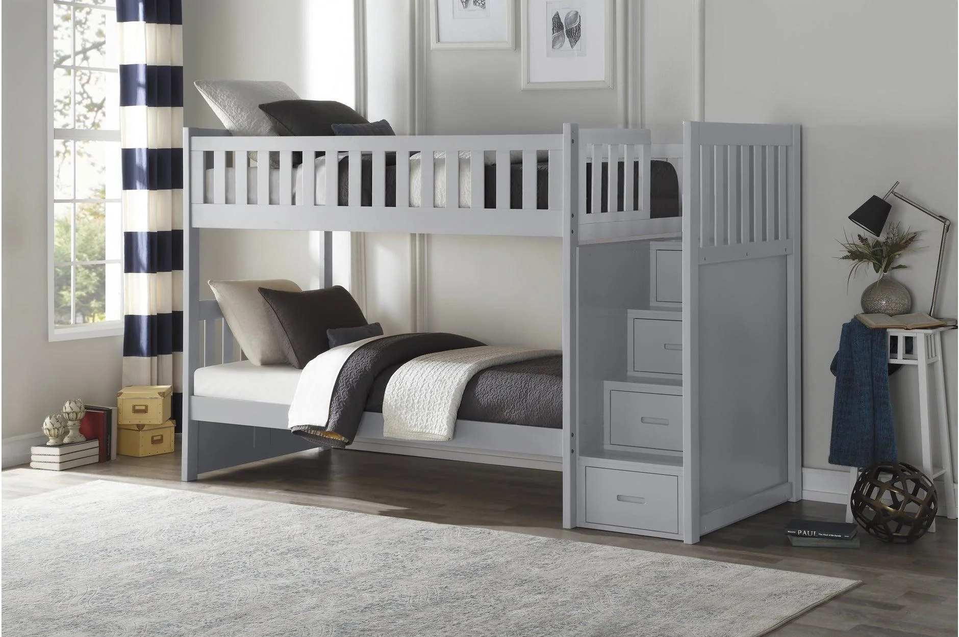 Orion Gray Twin Over Twin With Storage Stairs Bedroom Set