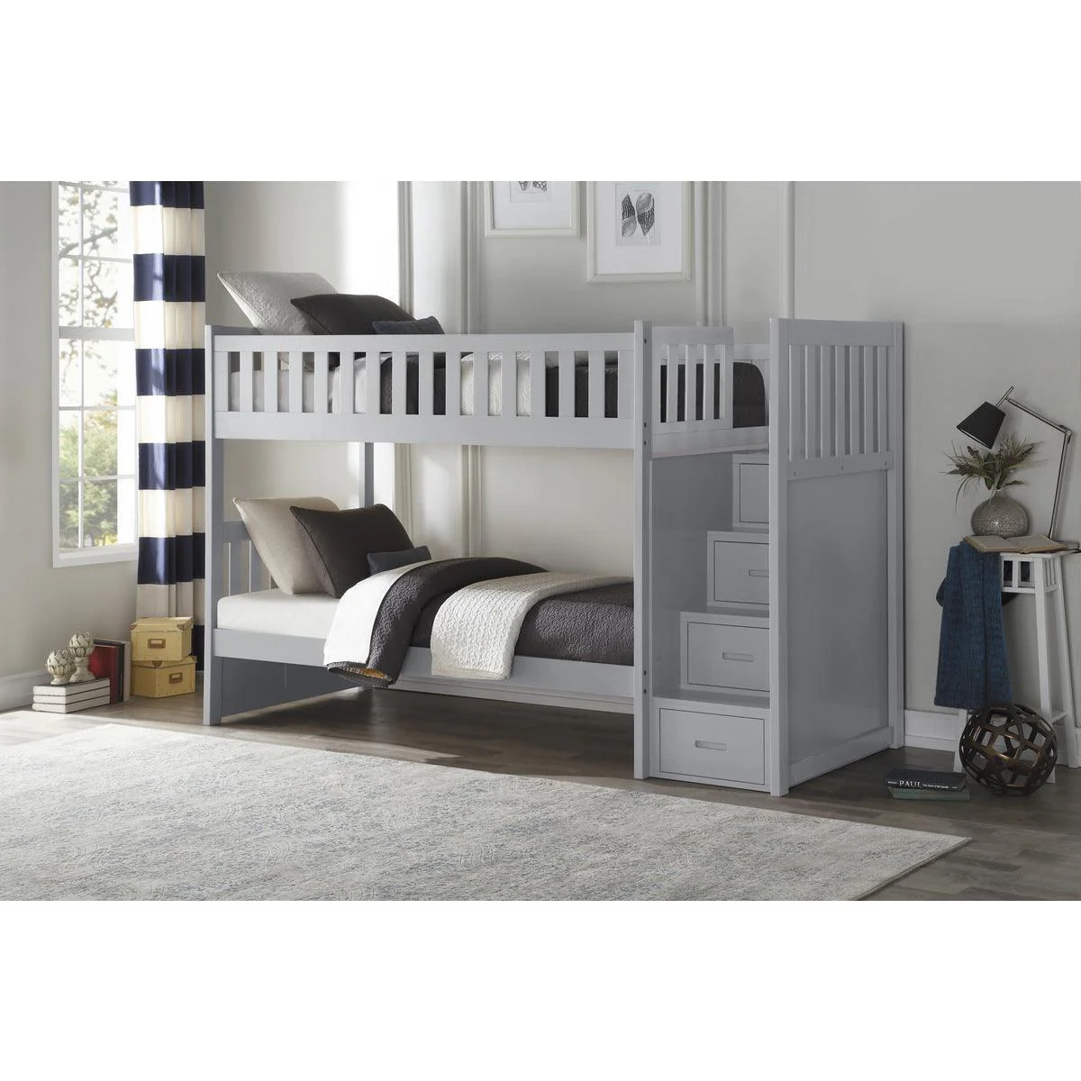 Orion Gray Twin Over Twin Step Bunk Bed