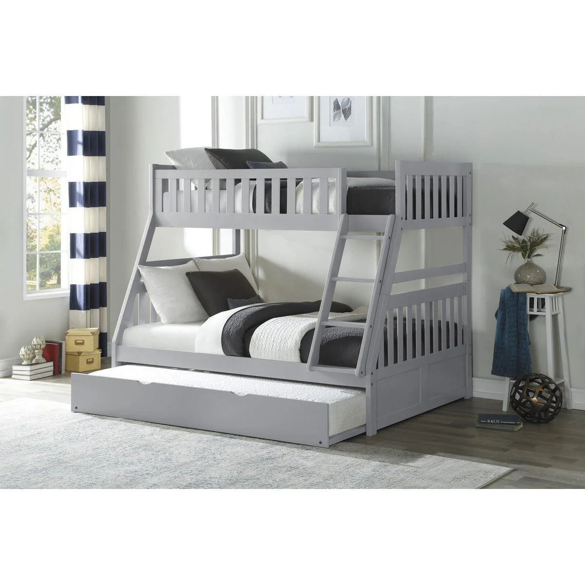 Orion Gray Twin Full Bunk Bed With Twin Trundle