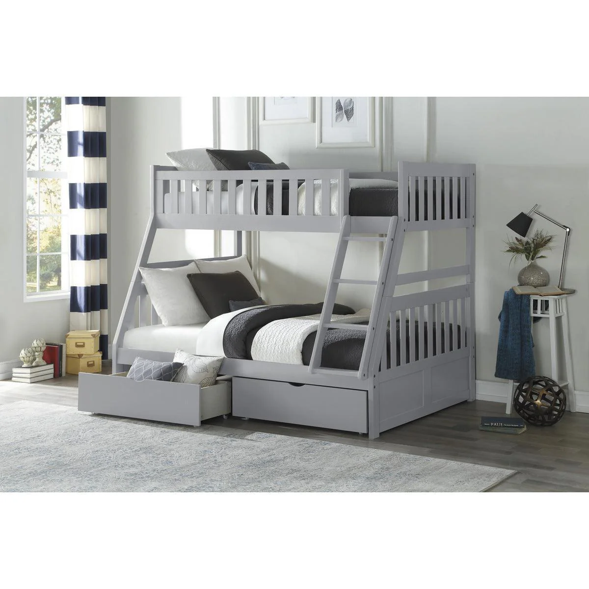 Orion Gray Twin Full Bunk Bed With Storage Boxes