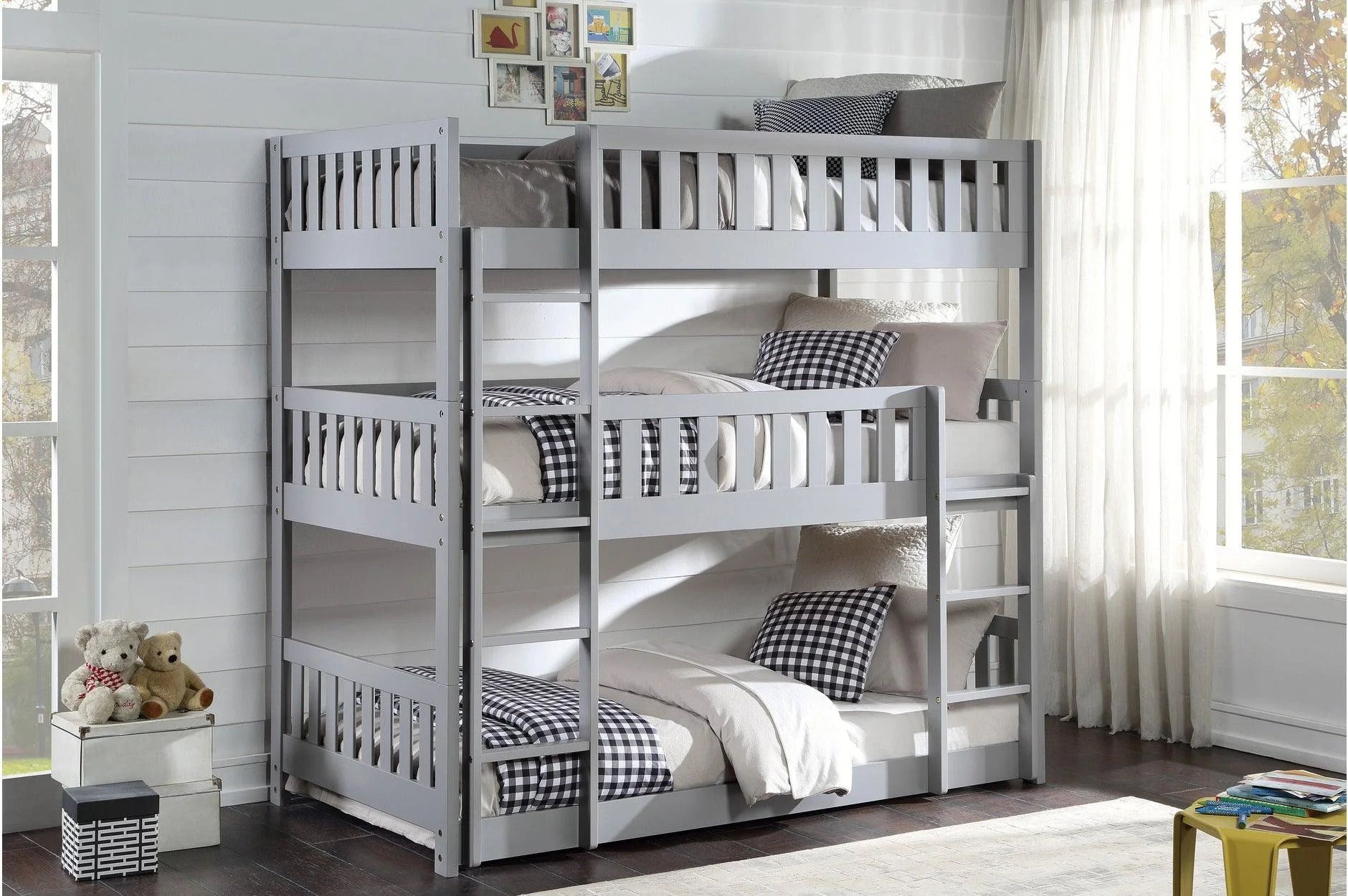 Orion Gray Triple Twin Bunkbed Bedroom Set