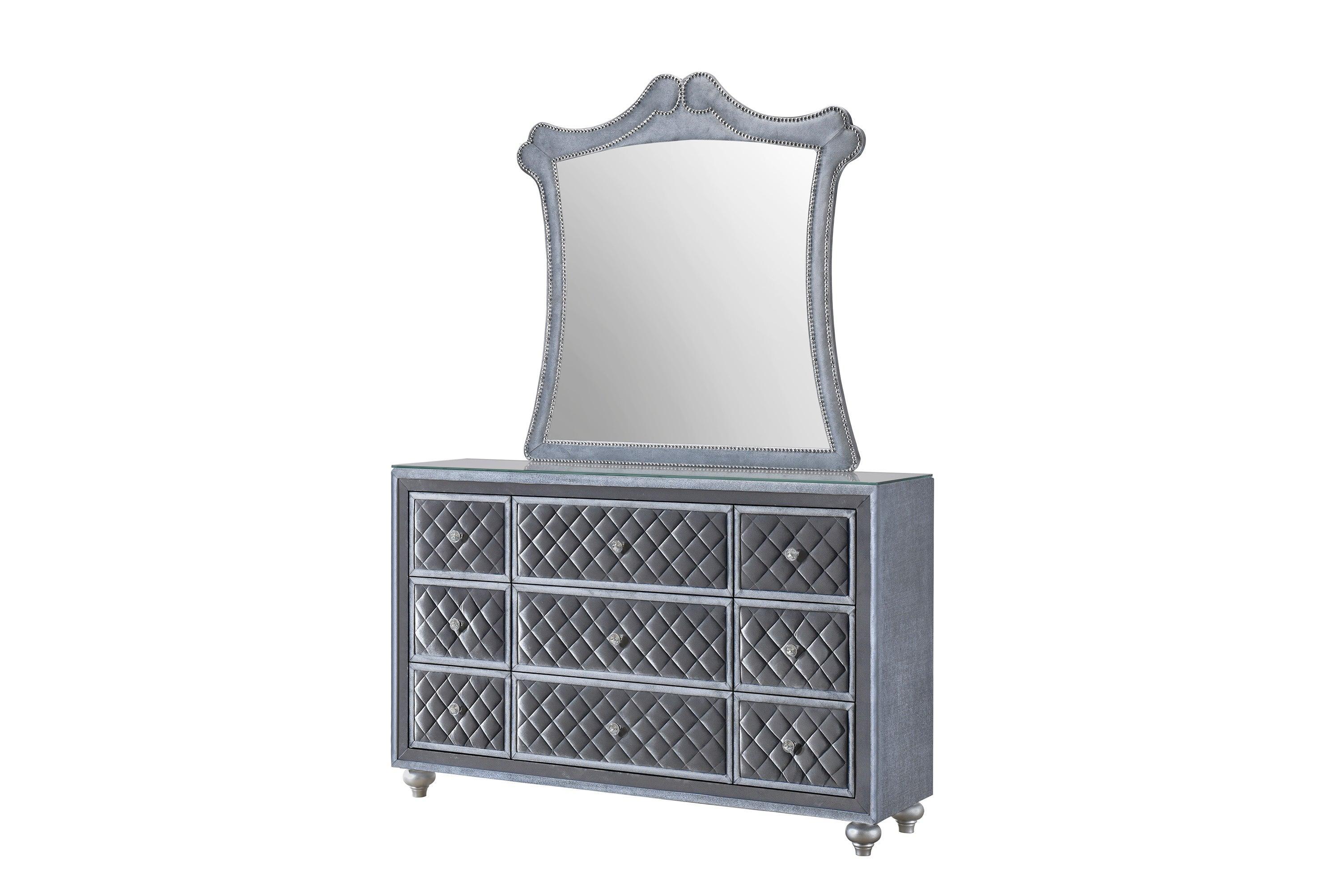 Cameo Gray Velvet Upholstered Tufted Panel Queen Bed - Image 2