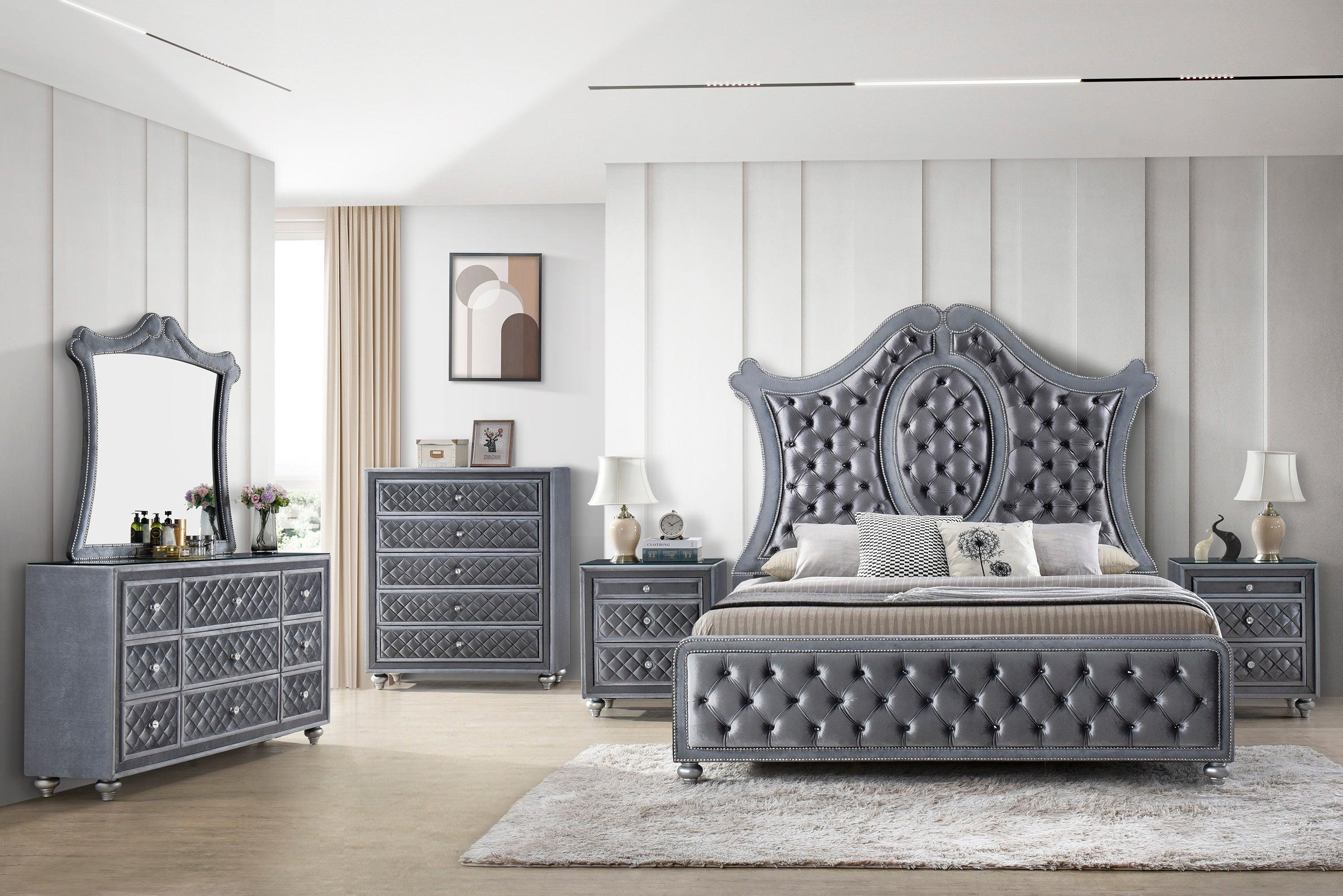 Cameo Gray Faux Leather Upholstered Tufted Panel King Bed - Image 2