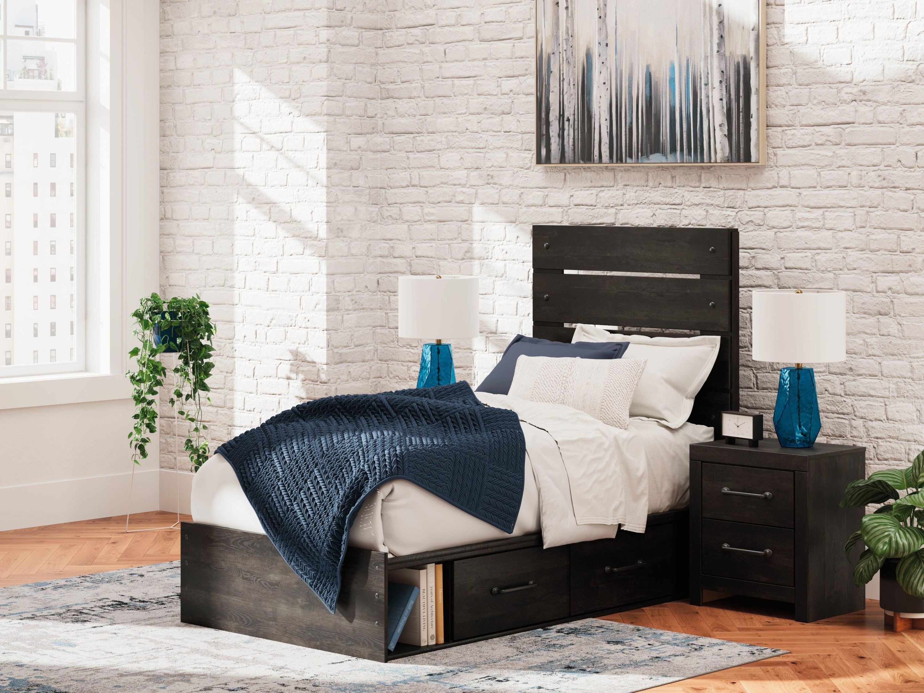 Hollivern Dark Gray Twin Panel Bed with Storage - Image 3