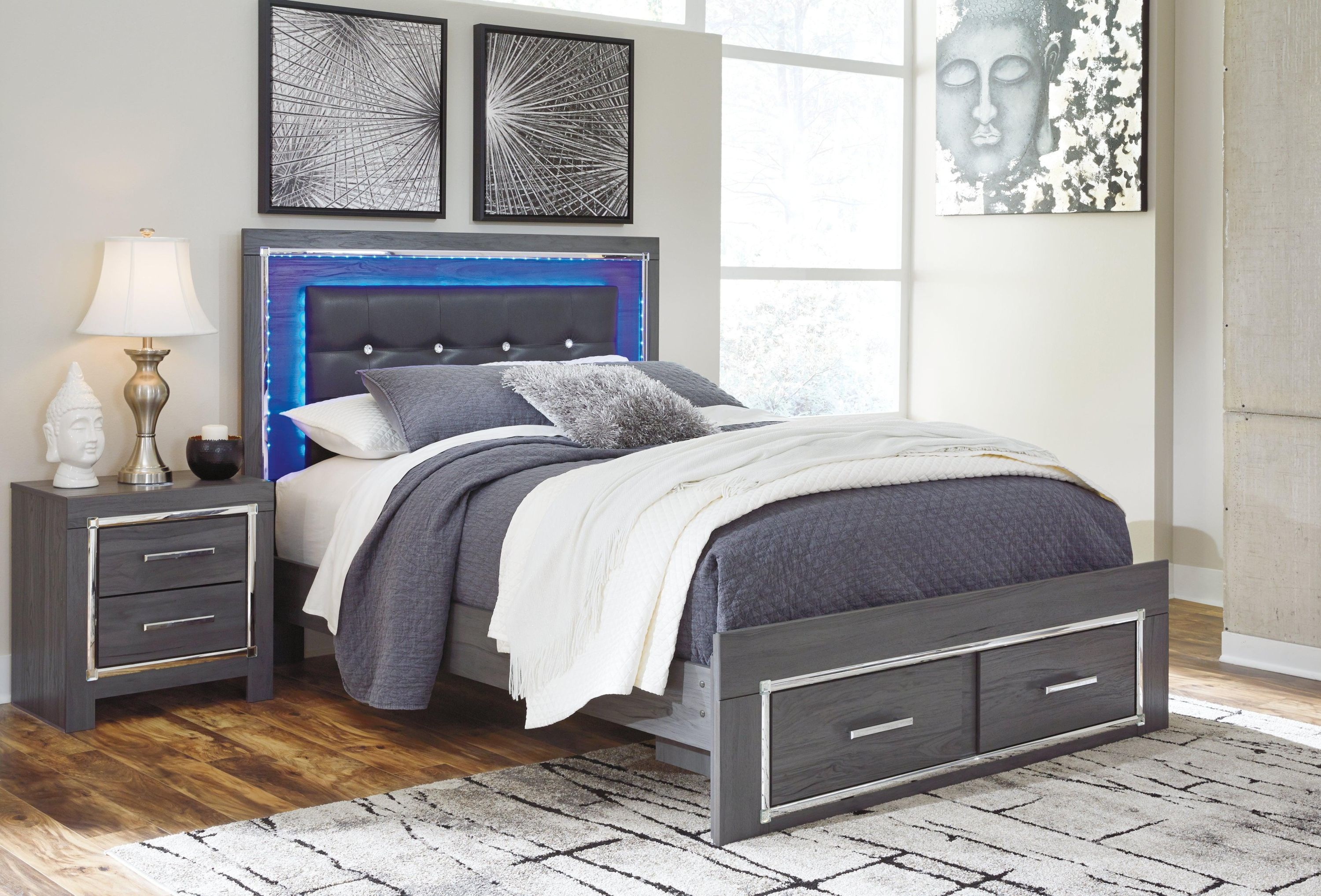 Lodanna Gray Queen Panel Bed With 2 Storage Drawers - Image 2