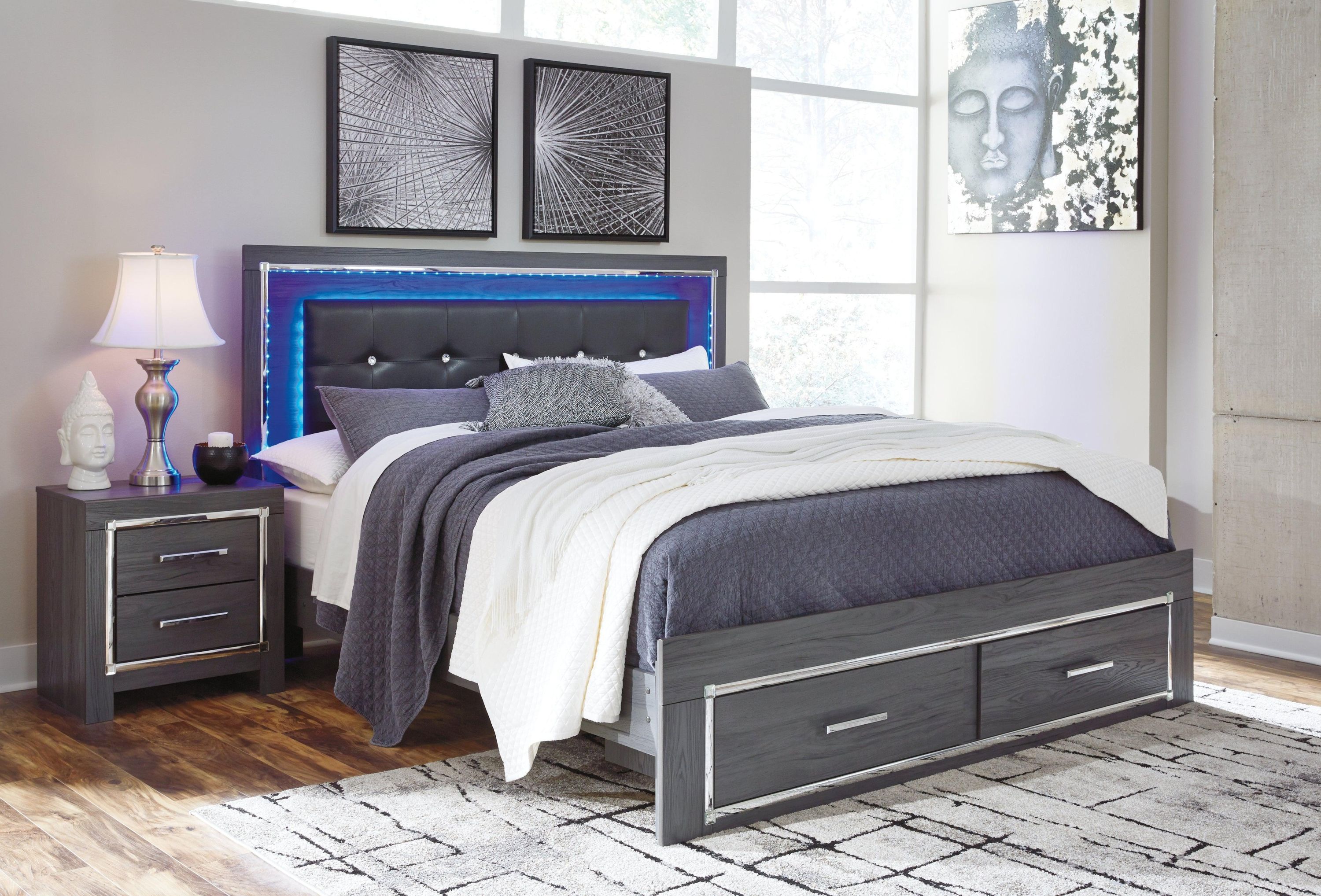 Lodanna Gray King Panel Bed With 2 Storage Drawers - Image 2