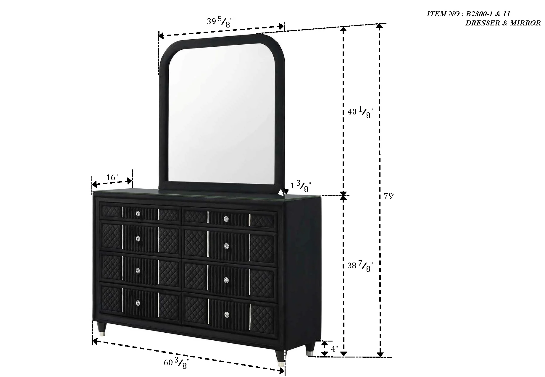 Armany Black Upholstered Dresser - Image 2