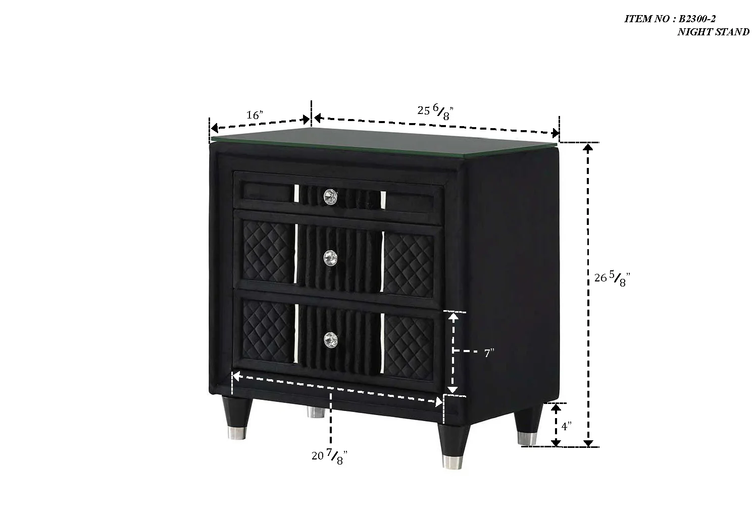 Armany Black Upholstered Nightstand - Image 3