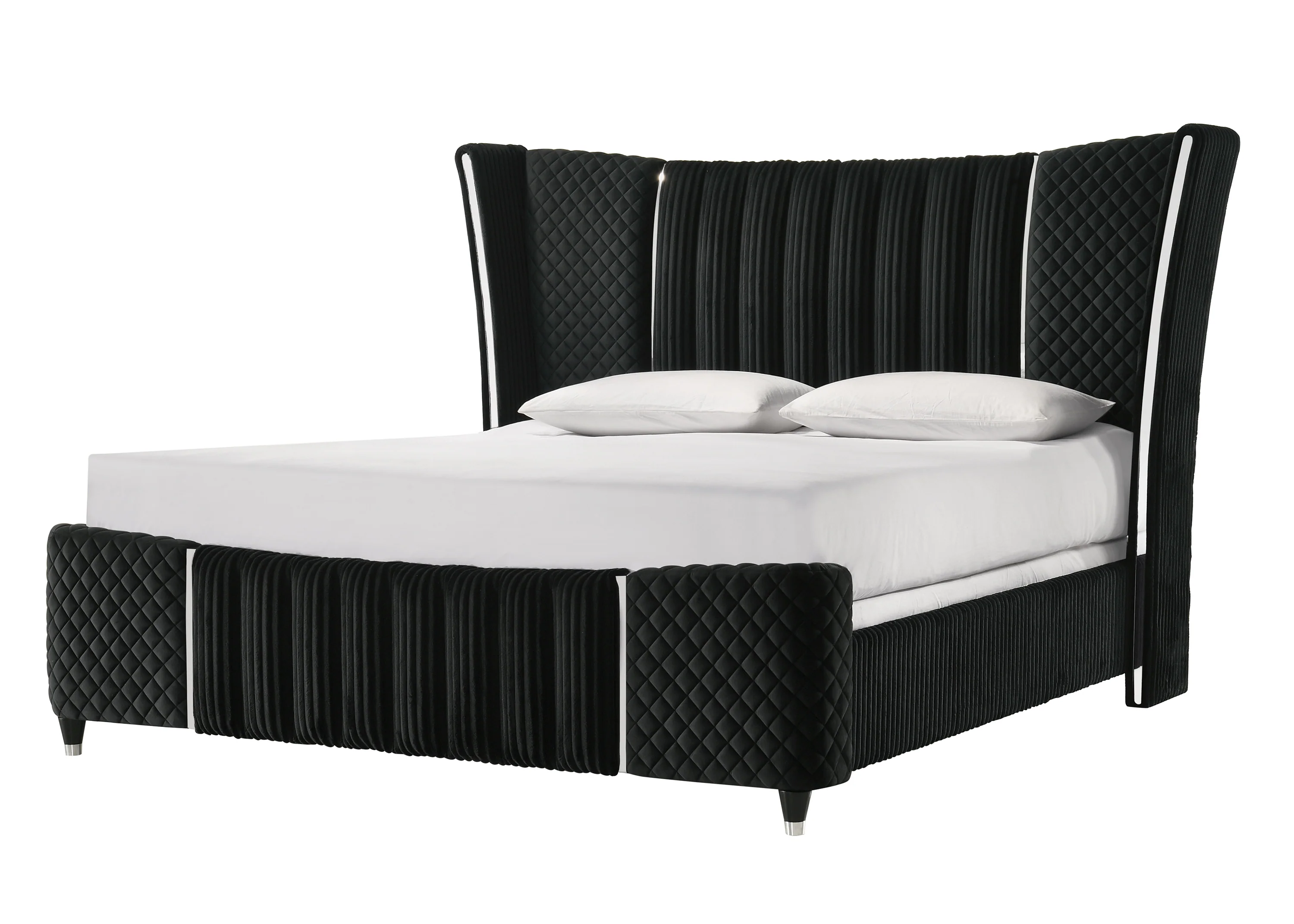 Armany Black Upholstered Wingback Panel Bedroom Set - Image 3