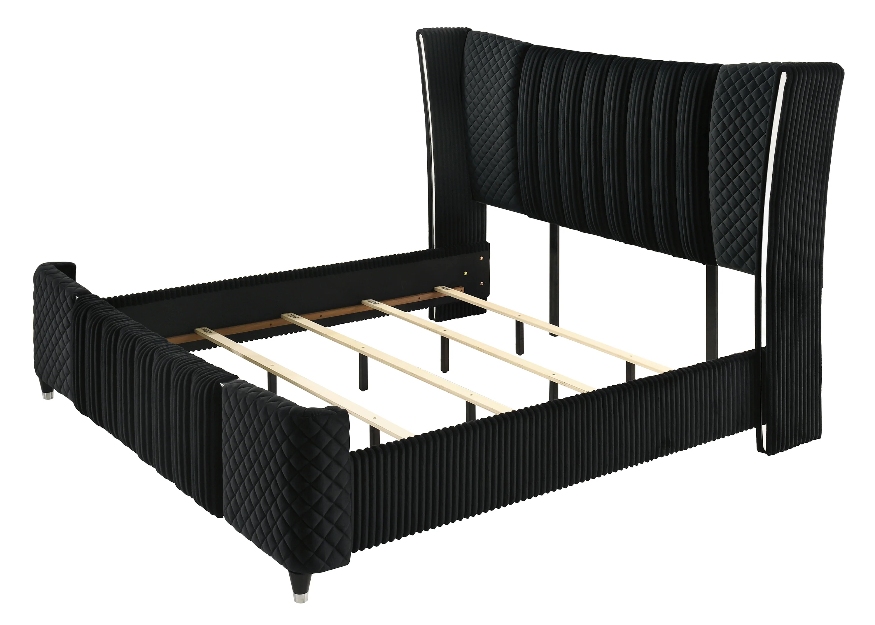 Armany Black Upholstered Wingback Panel Queen Bed - Image 2