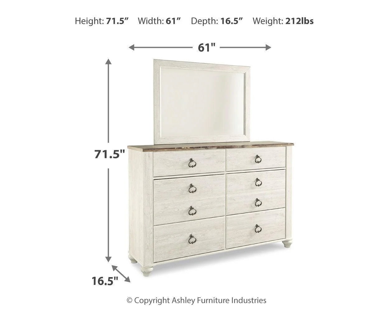 Willowton Whitewash Dresser And Mirror - Image 3