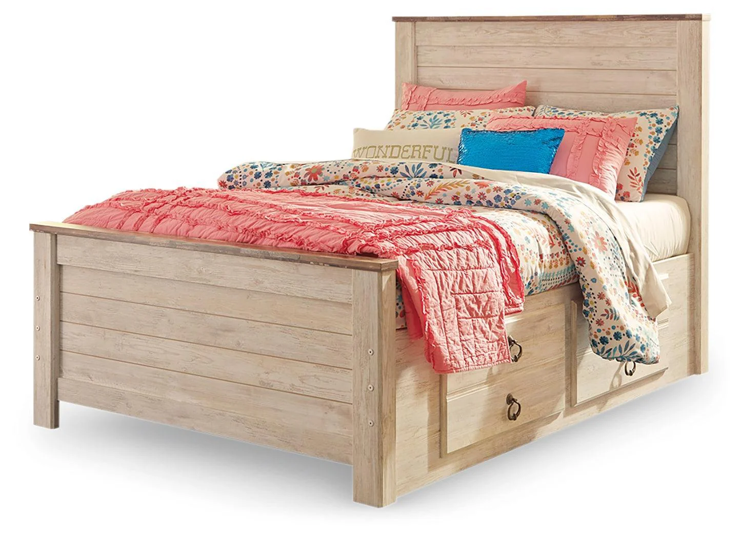 Willowton Whitewash Full Panel Bed With 2 Storage Drawers - Image 2