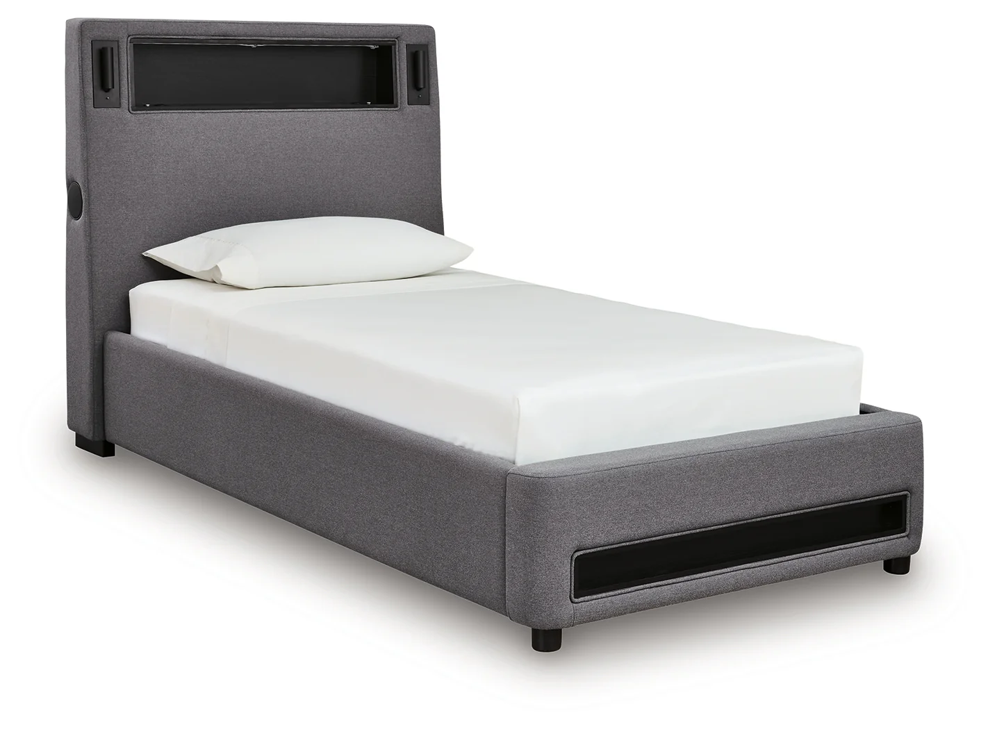 Verishaw Gray Twin Upholstered Bed with Wireless Audio - Image 2