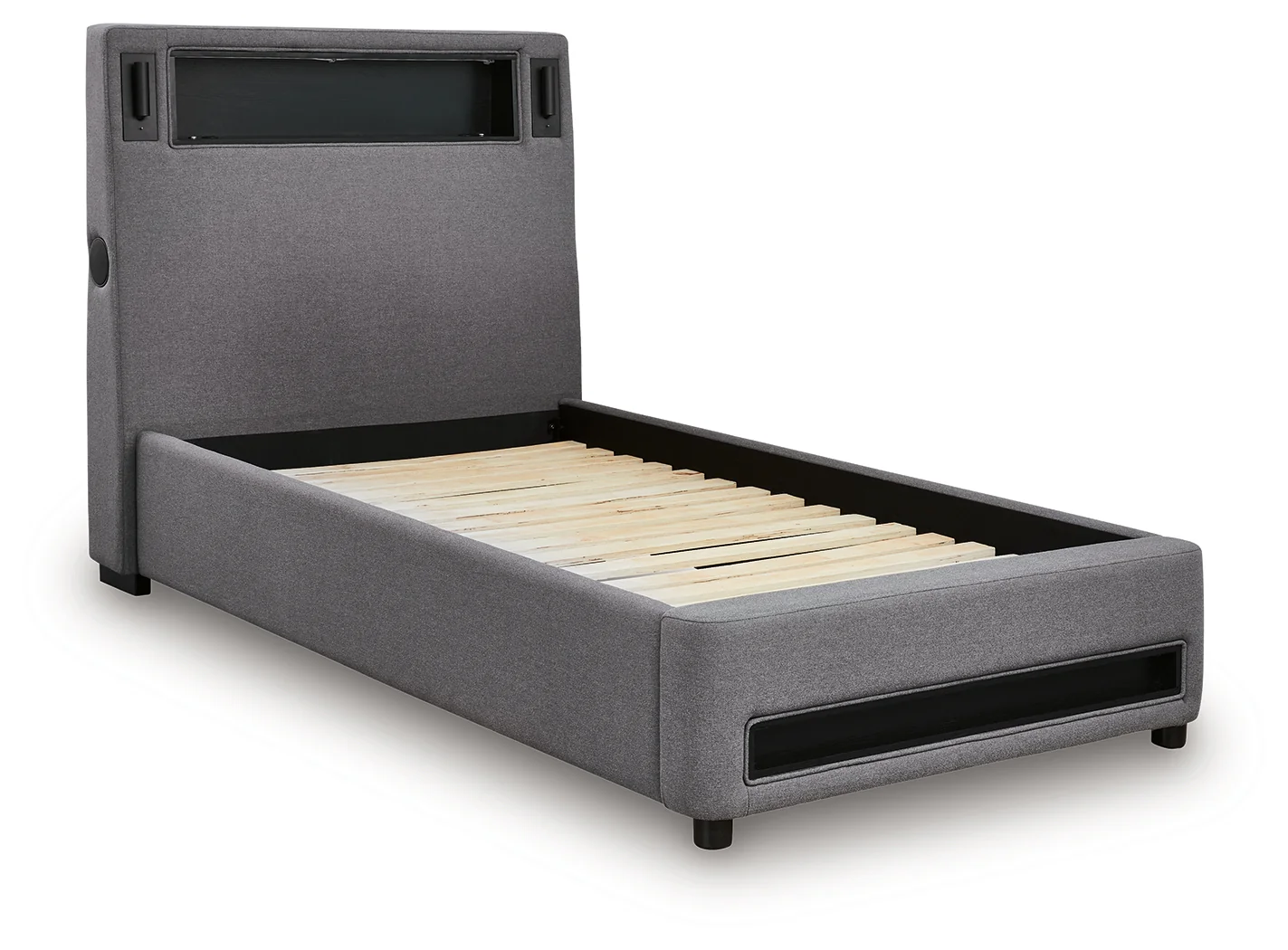 Verishaw Gray Twin Upholstered Bed with Wireless Audio - Image 3