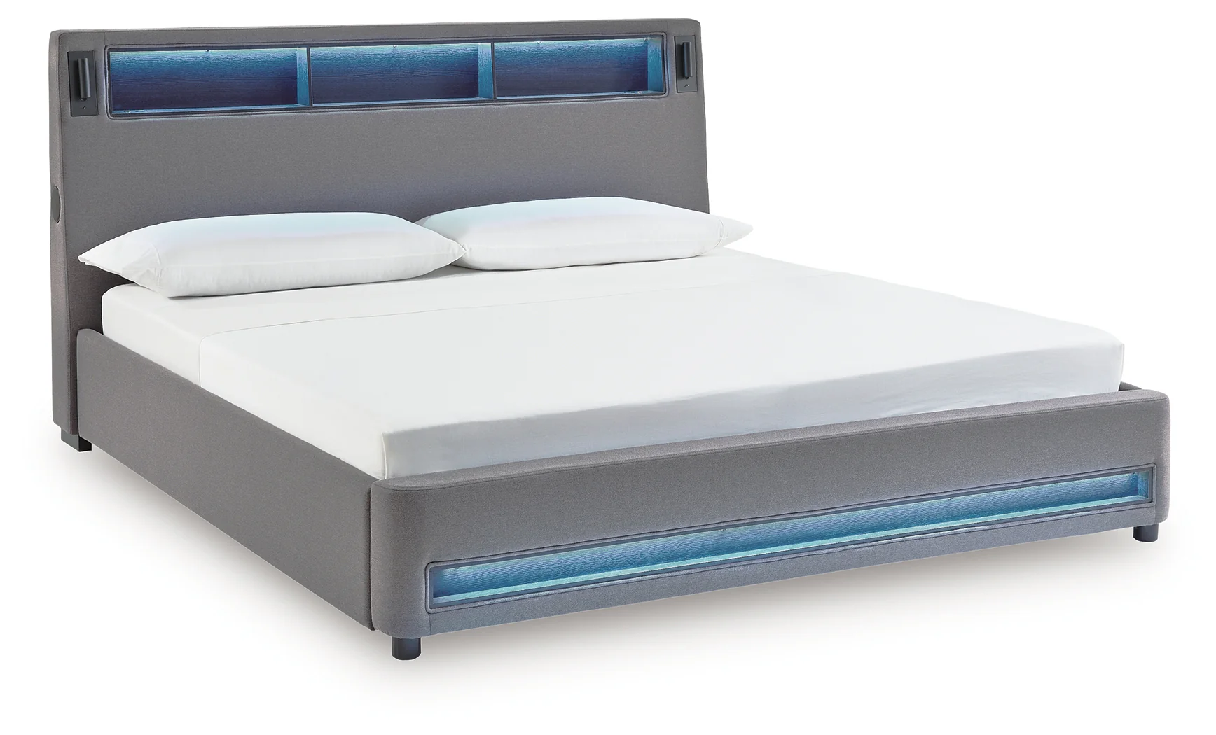 Verishaw Gray King Upholstered Bed with Wireless Audio - Image 2