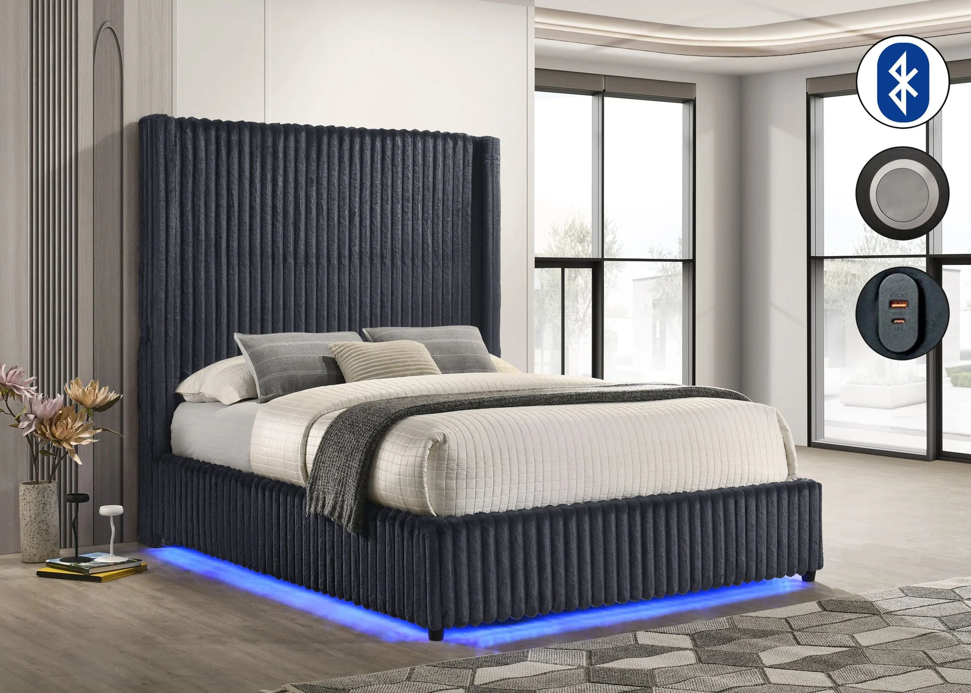 Melinda Grey Upholstered Panel Queen Bed - Image 1