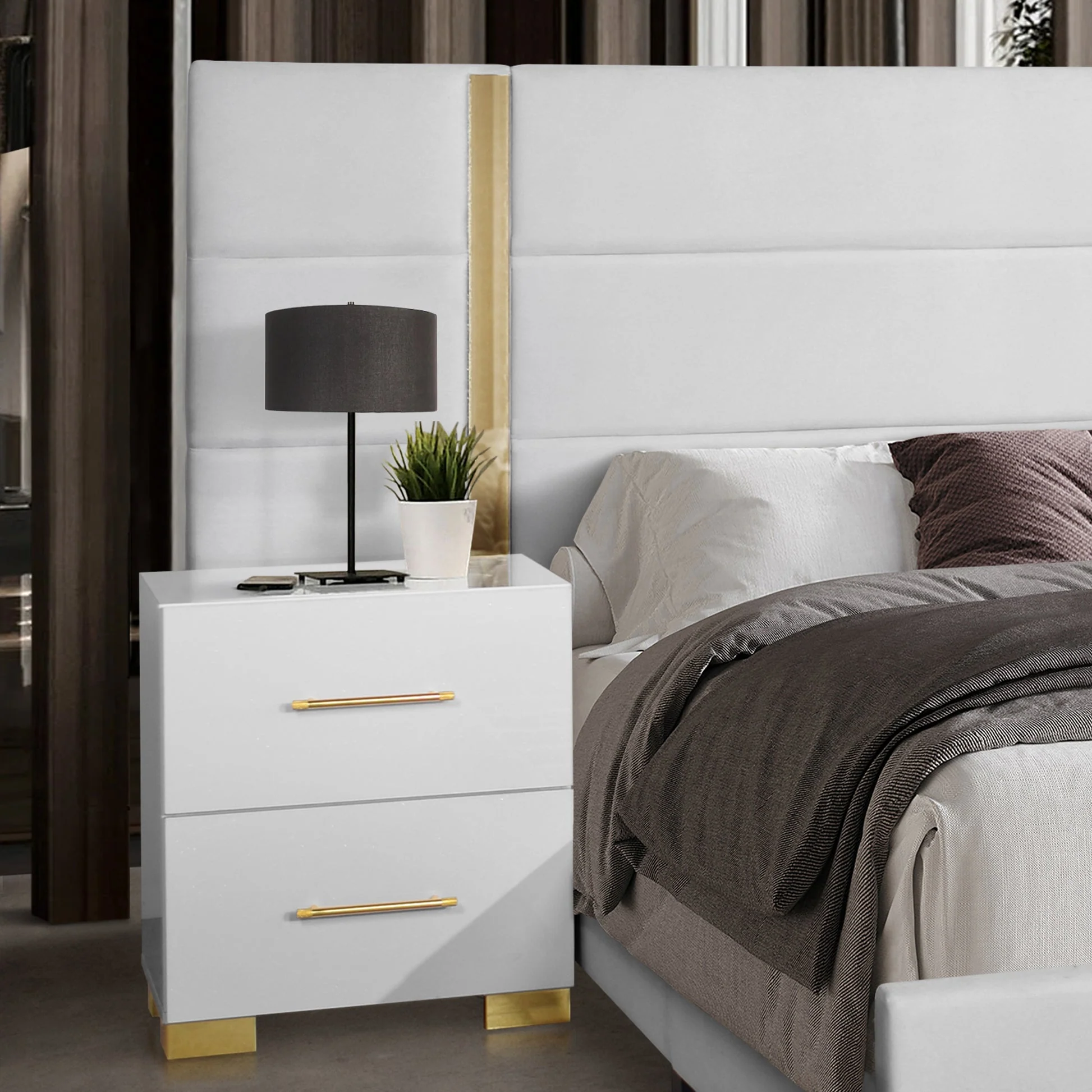 Darya White Upholstered Platform Bedroom Set - Image 2