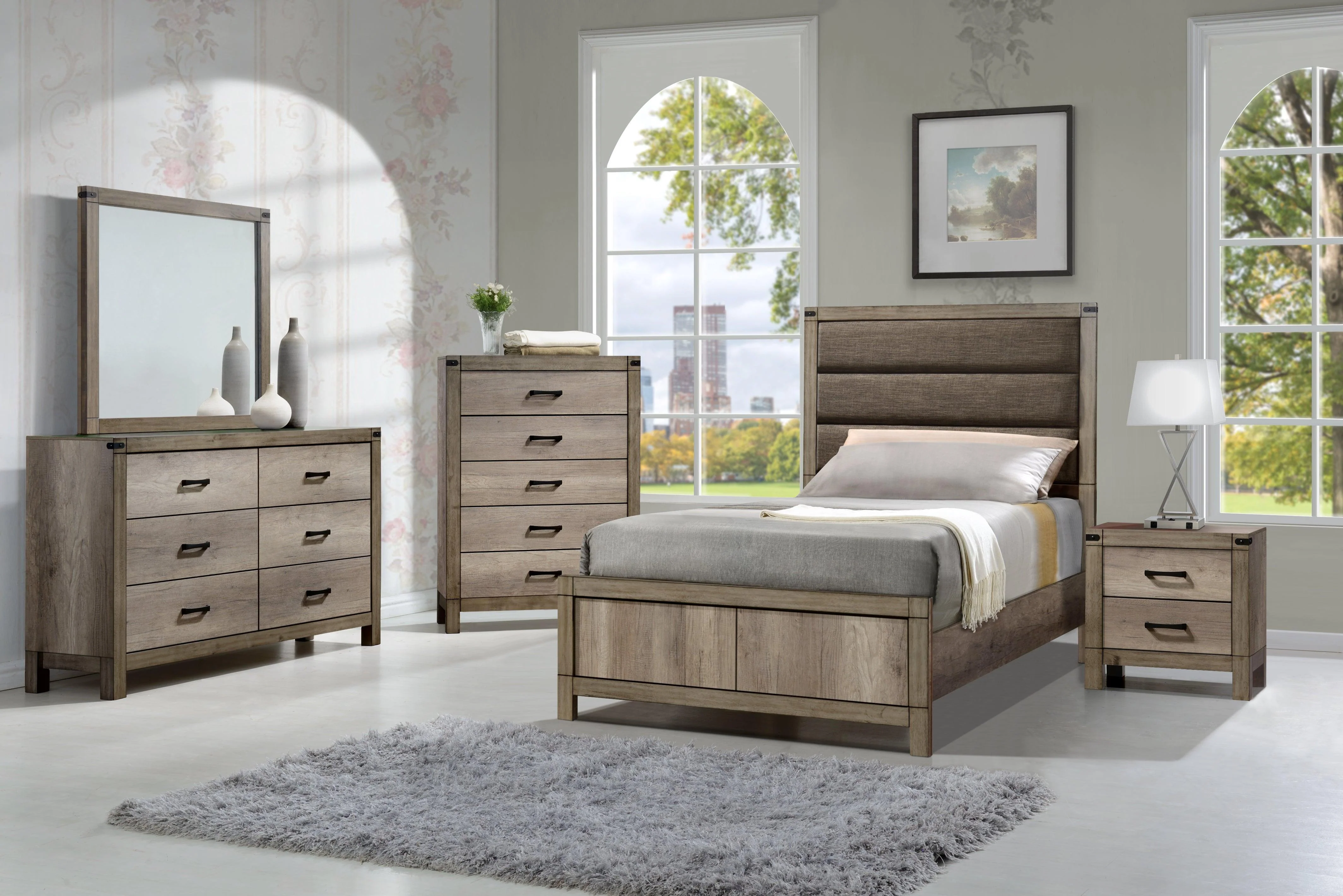 Matteo Melamine Fabric Upholstered Panel Bedroom Set - Image 2