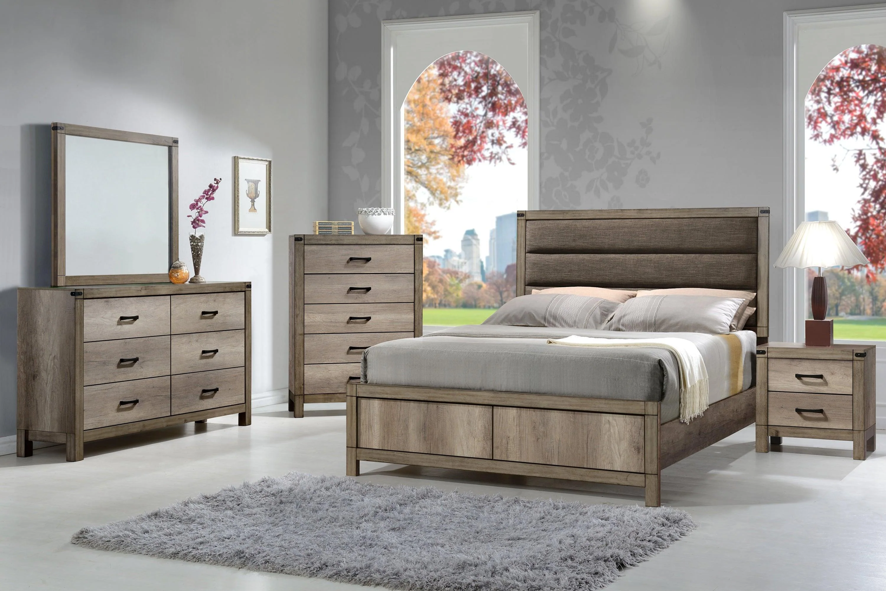 Matteo Melamine Fabric Upholstered Panel Queen Bed - Image 2