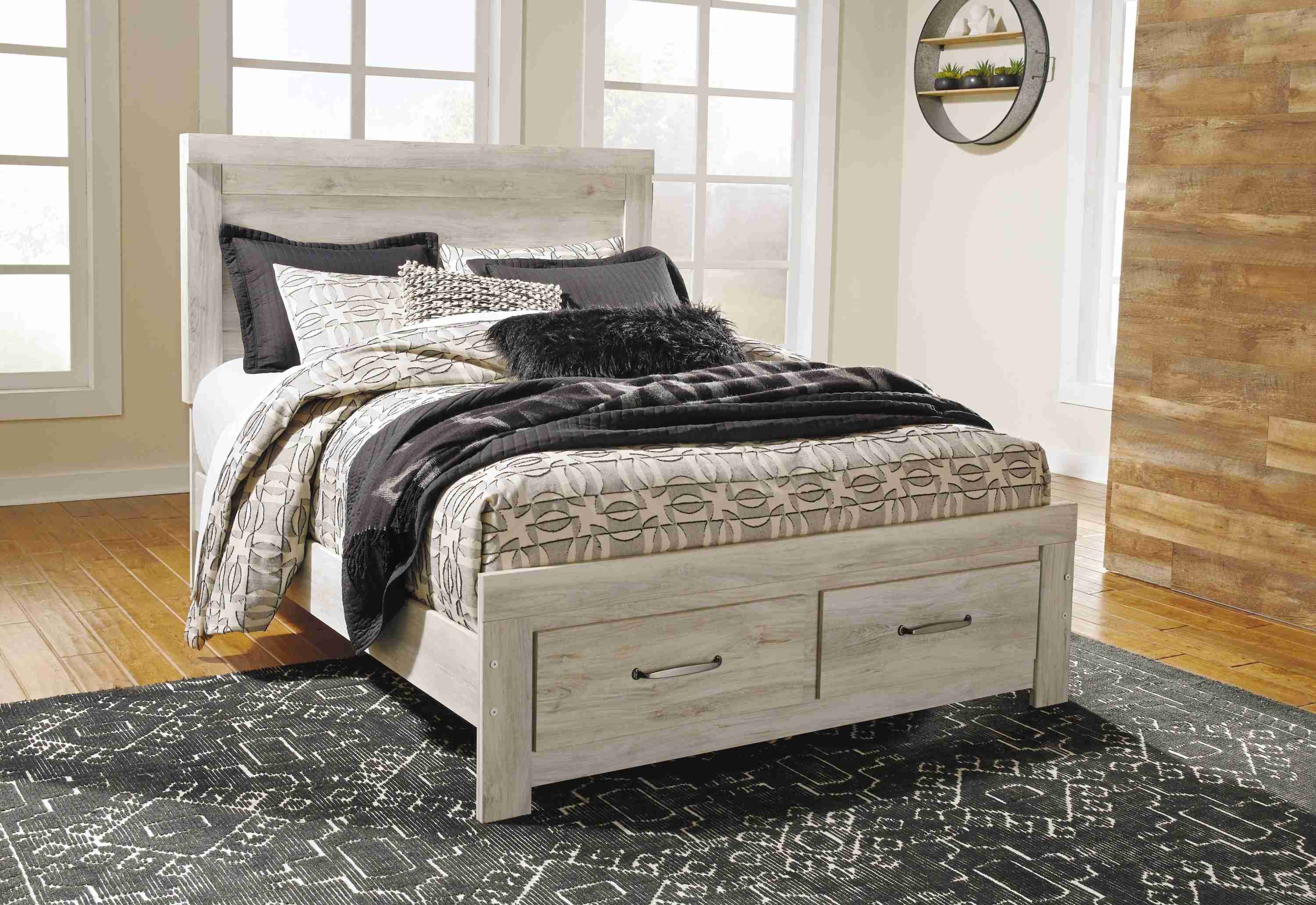 Bellaby Whitewash Queen Platform Bed With 2 Storage Drawers - Image 3