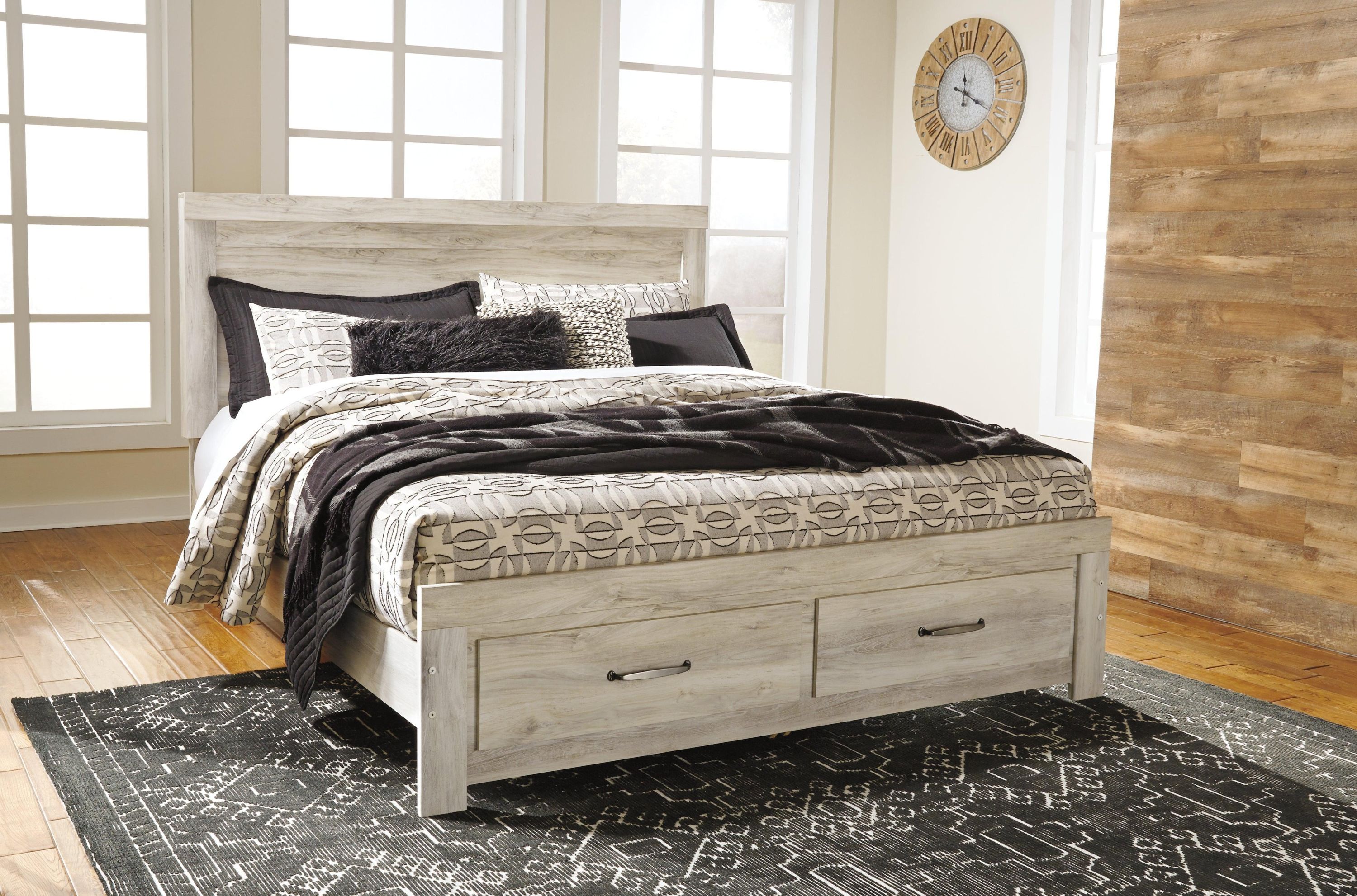 Bellaby Whitewash King Platform Bed With 2 Storage Drawers - Image 3