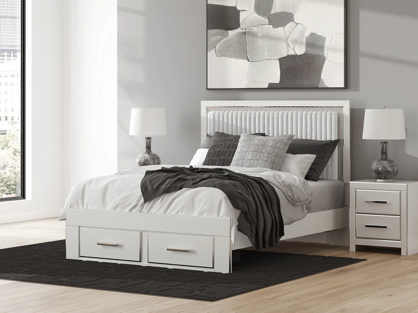 Zuraleus White Queen Upholstered Panel Storage Bed - Image 1