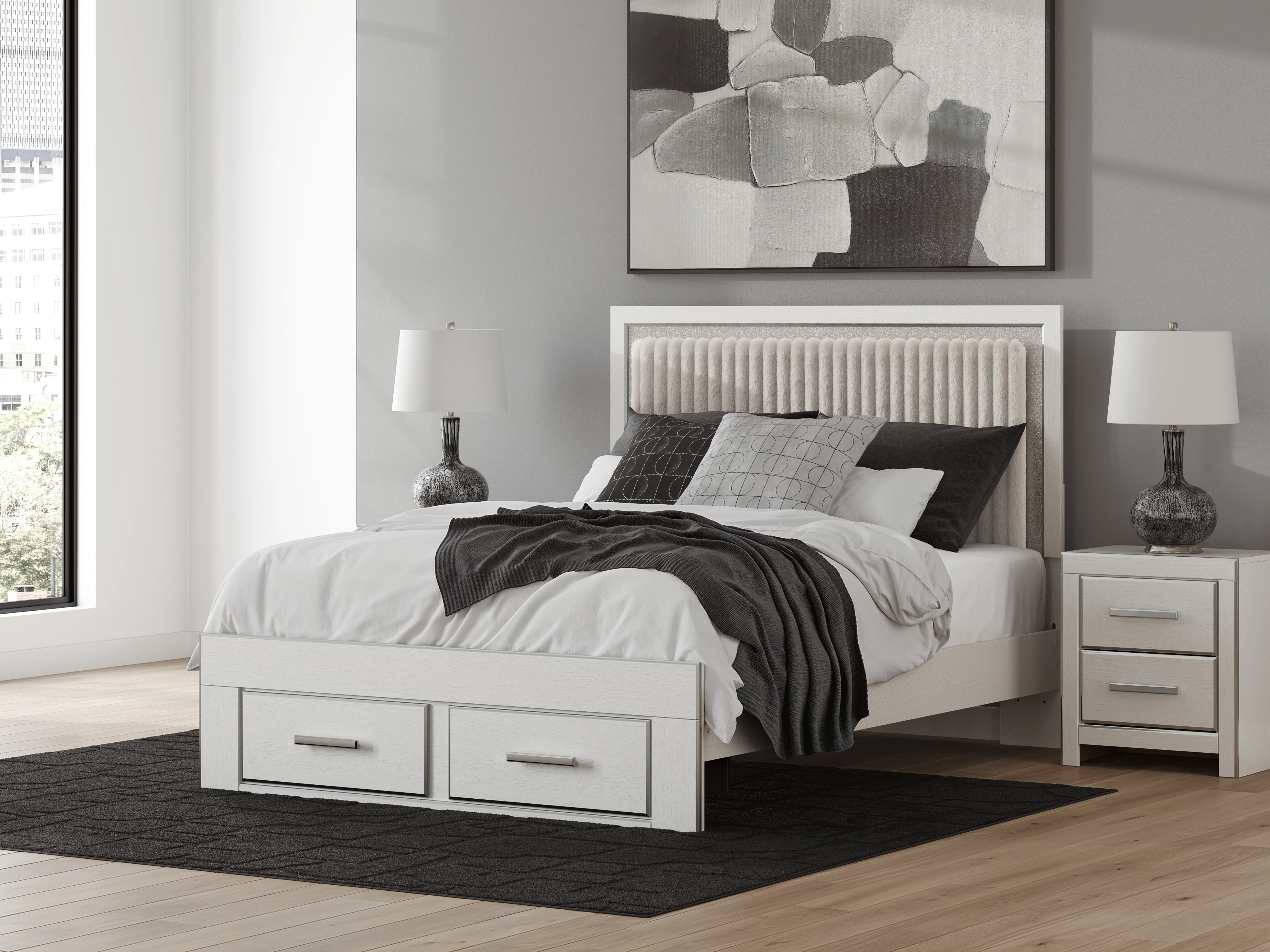 Zuraleus White Queen Upholstered Panel Storage Bed - Image 3