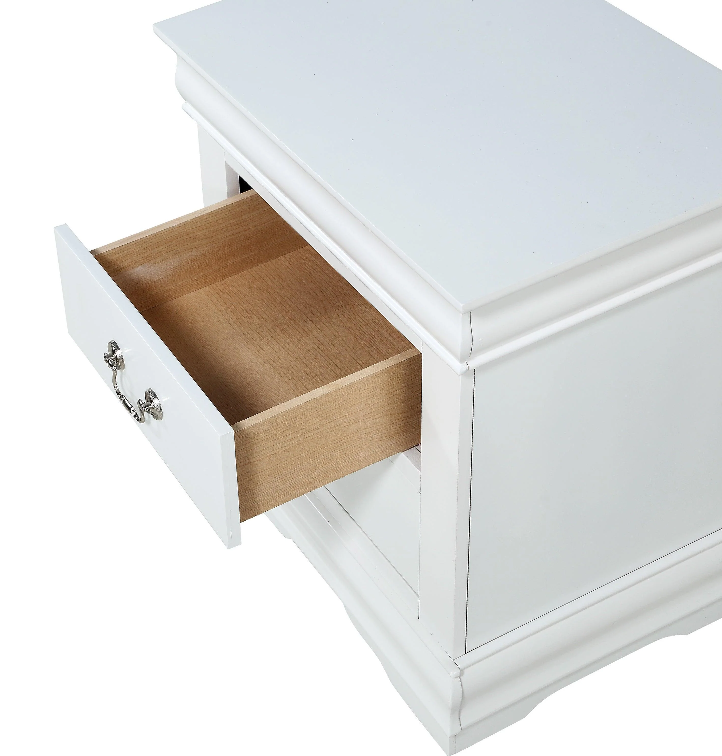Louis Philip Nightstand White Pewter 2 Drawers - Image 3