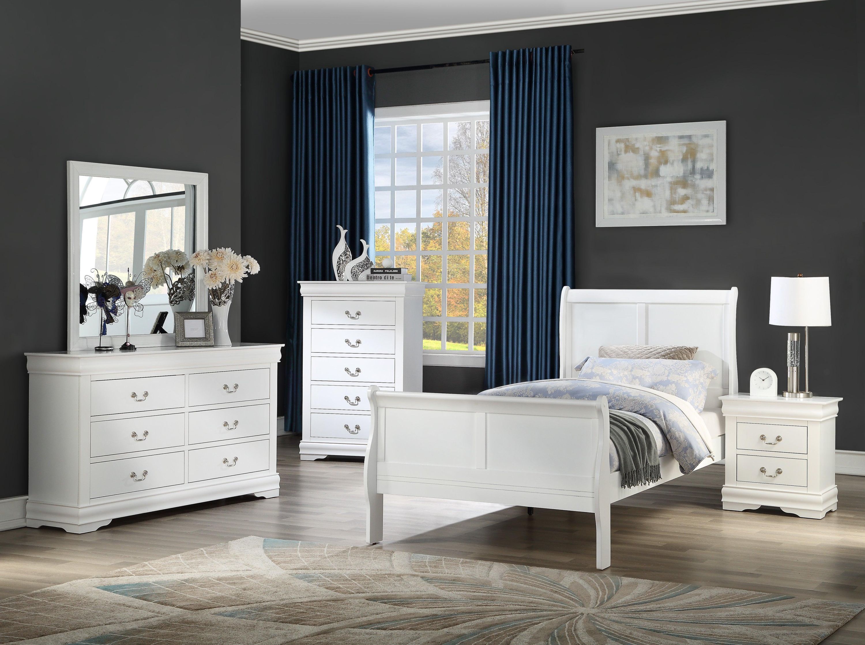 Louis Philip White Sleigh Bedroom Set - Image 3