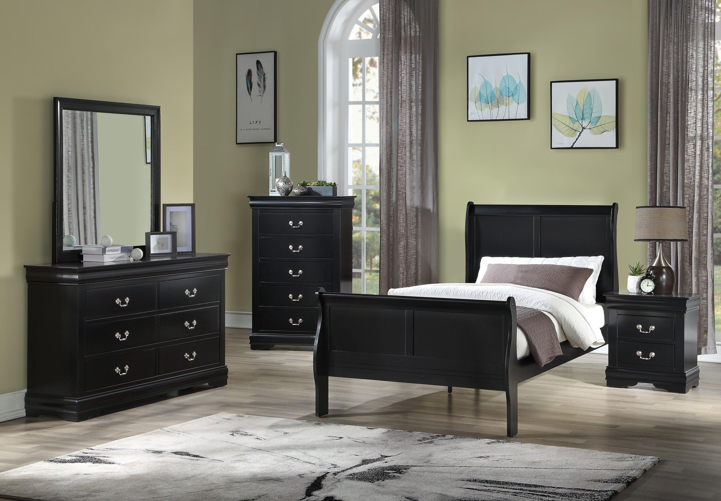 Louis Philip Black Sleigh Queen Bed - Image 2