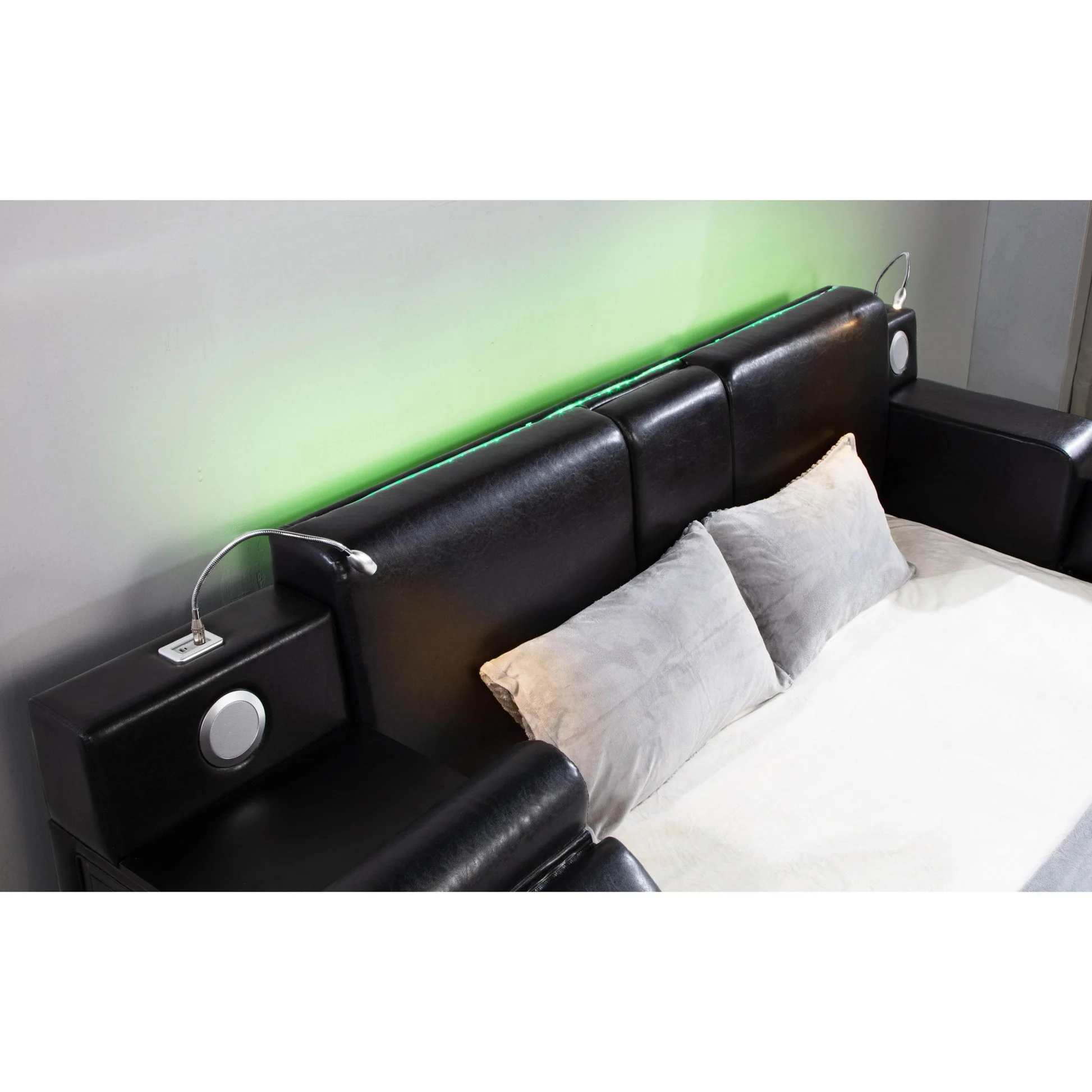 Apollo Black Upholstered LED Storage Platform Queen Bed - Image 3