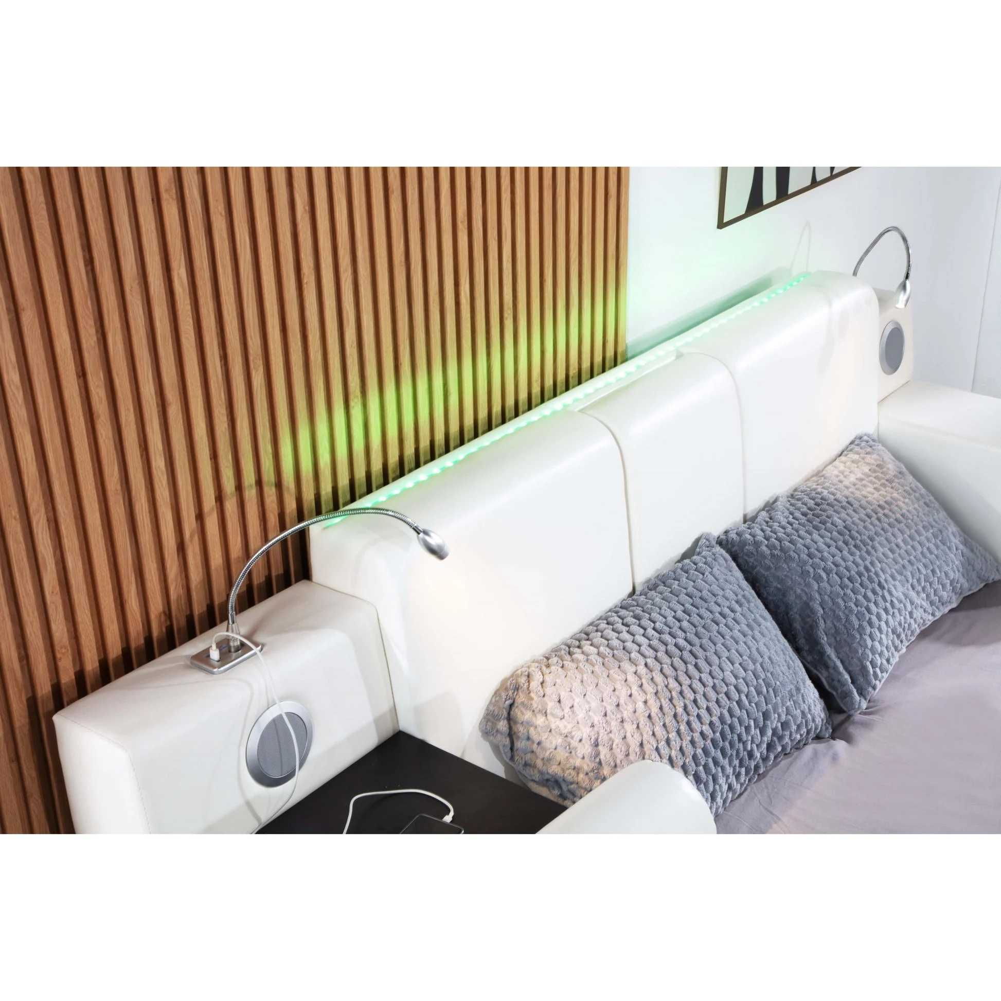 Apollo White Upholstered LED Storage Platform Queen Bed - Image 3